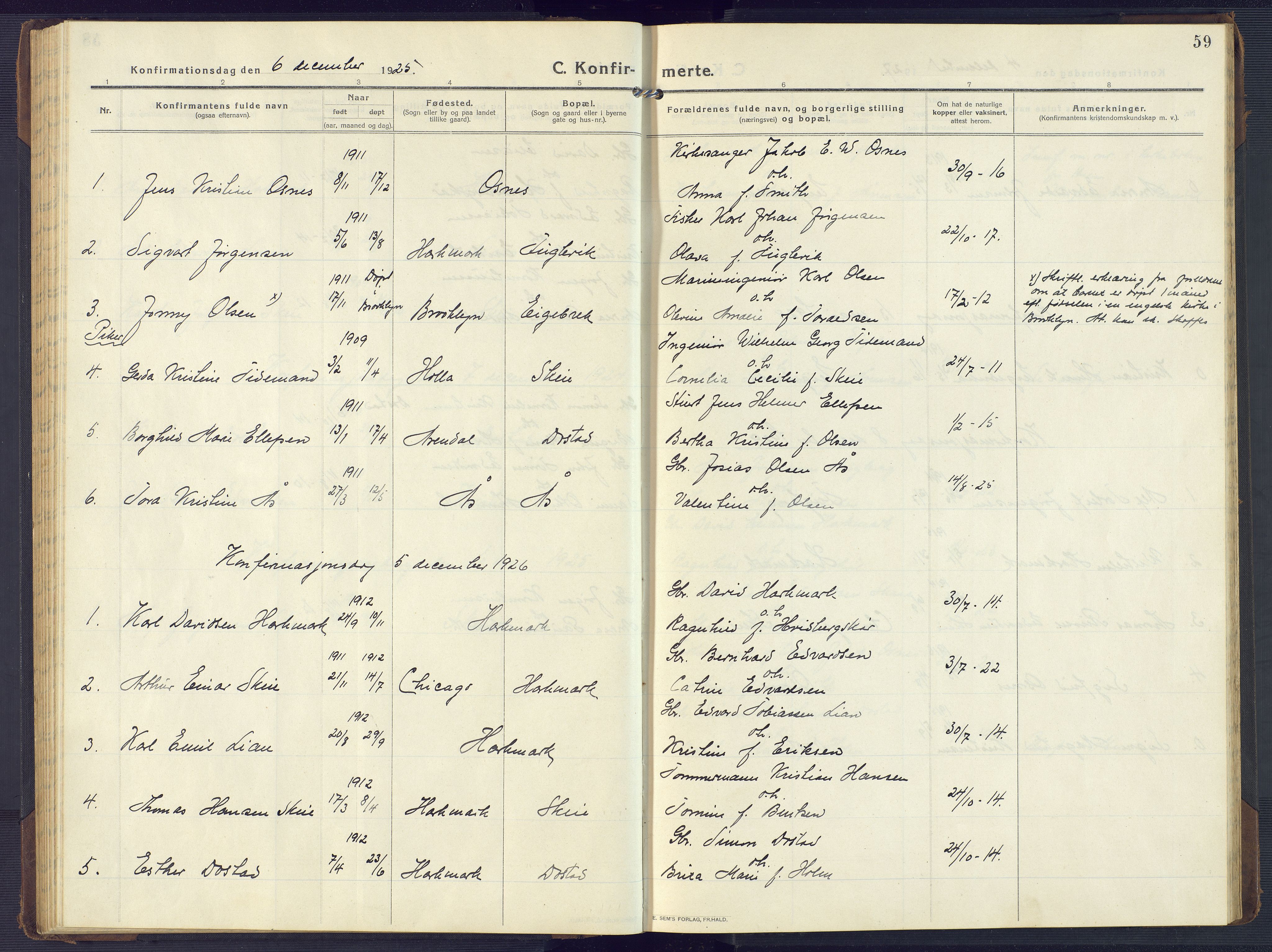 Mandal sokneprestkontor, SAK/1111-0030/F/Fb/Fbb/L0005: Parish register (copy) no. B 5, 1913-1957, p. 59