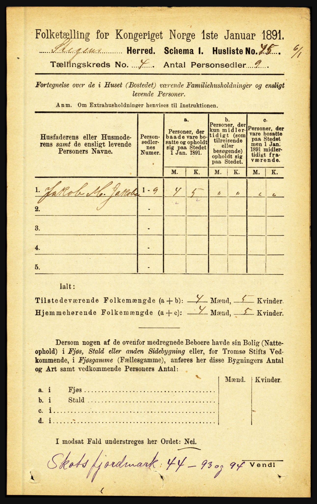 RA, 1891 census for 1848 Steigen, 1891, p. 1437