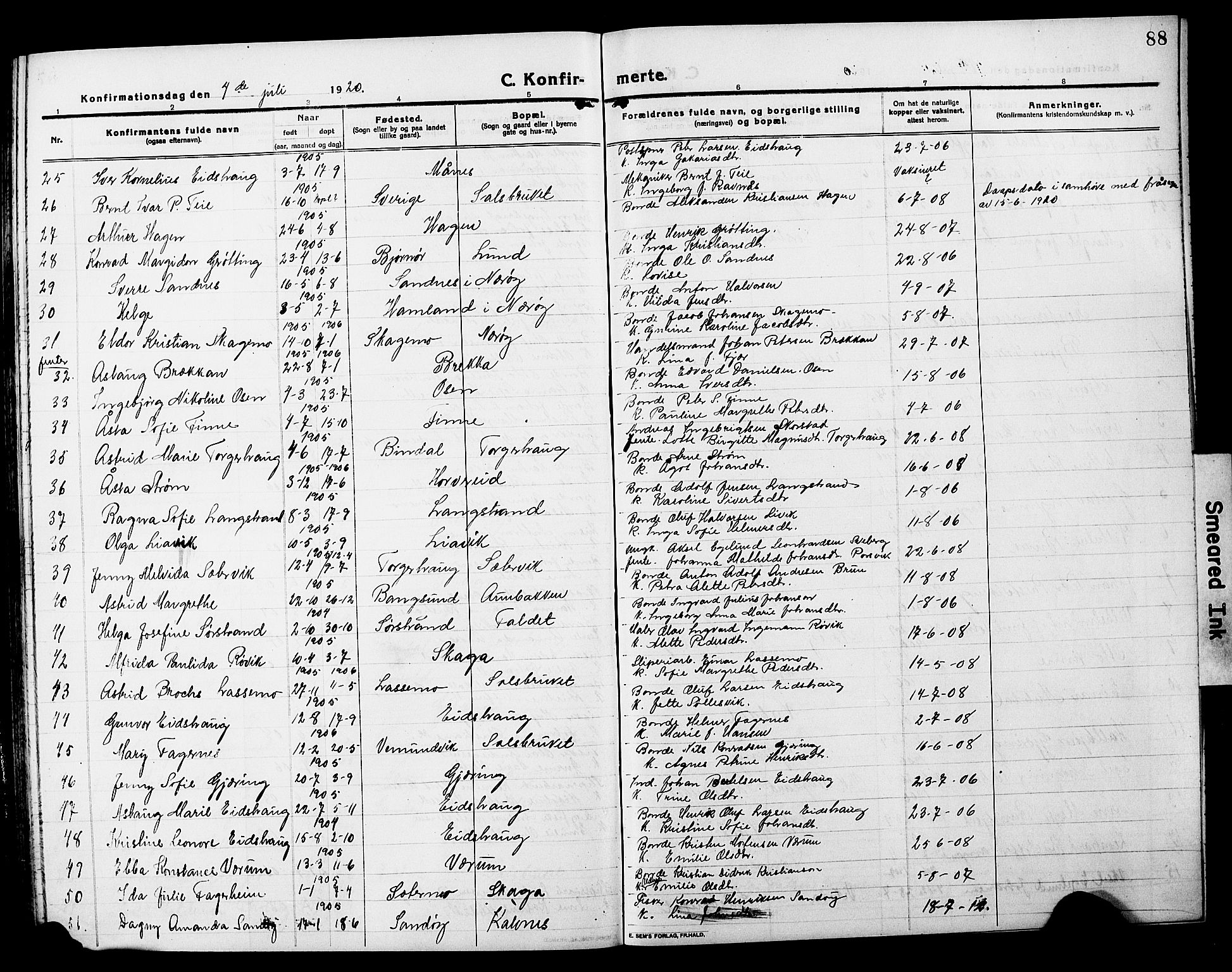 Ministerialprotokoller, klokkerbøker og fødselsregistre - Nord-Trøndelag, SAT/A-1458/780/L0653: Parish register (copy) no. 780C05, 1911-1927, p. 88