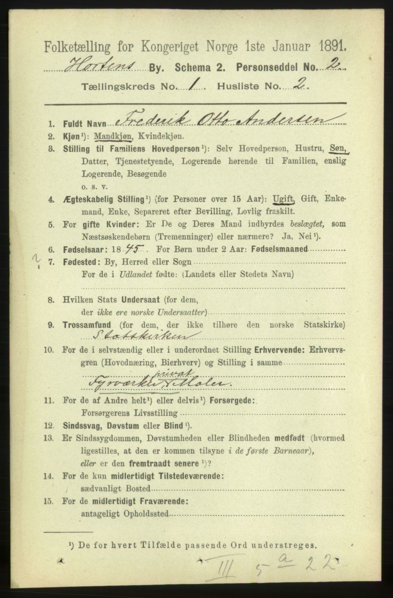 RA, 1891 census for 0703 Horten, 1891, p. 1522
