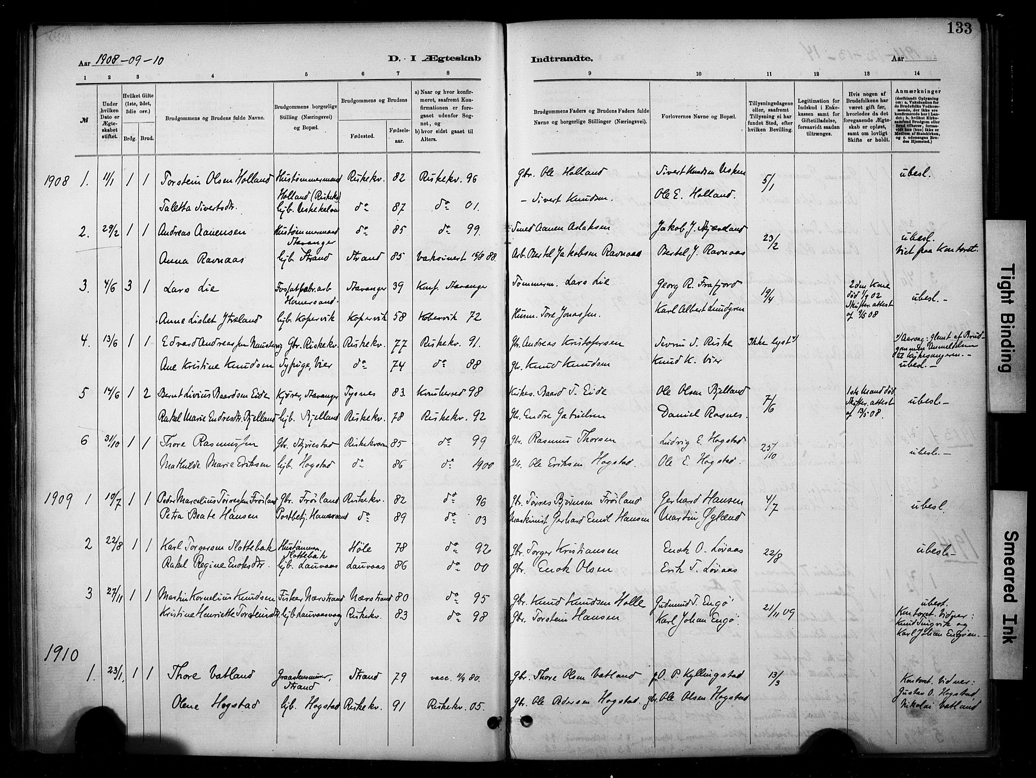 Hetland sokneprestkontor, AV/SAST-A-101826/30/30BA/L0010: Parish register (official) no. A 10, 1882-1925, p. 133