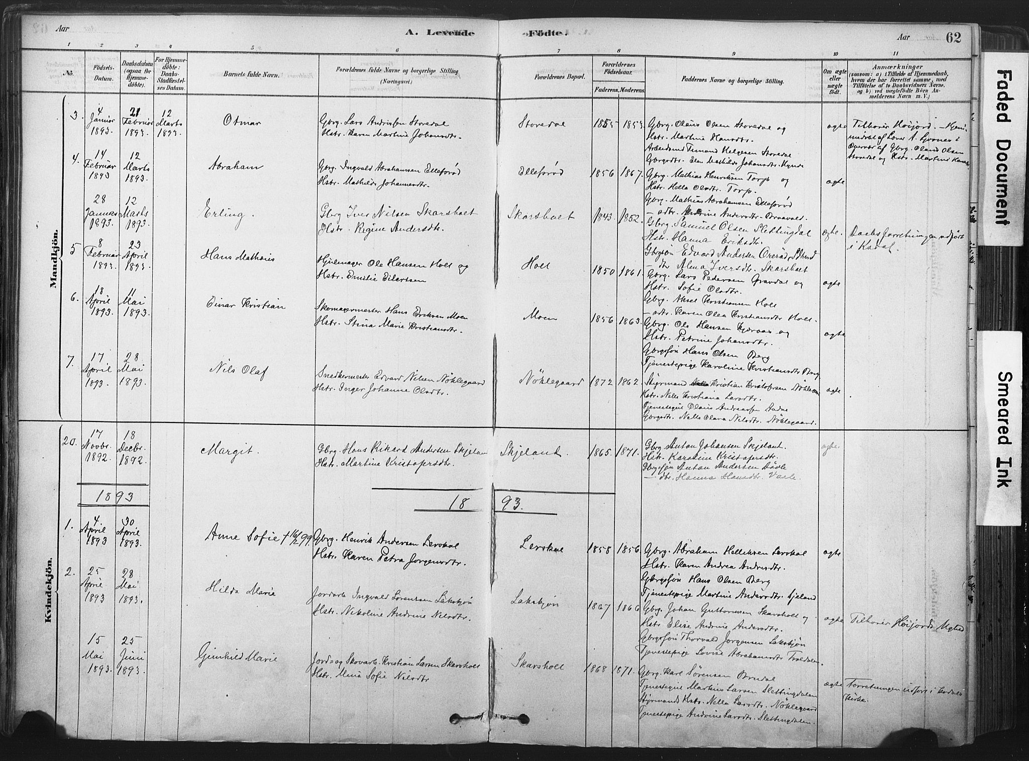 Andebu kirkebøker, AV/SAKO-A-336/F/Fa/L0007: Parish register (official) no. 7, 1878-1899, p. 62