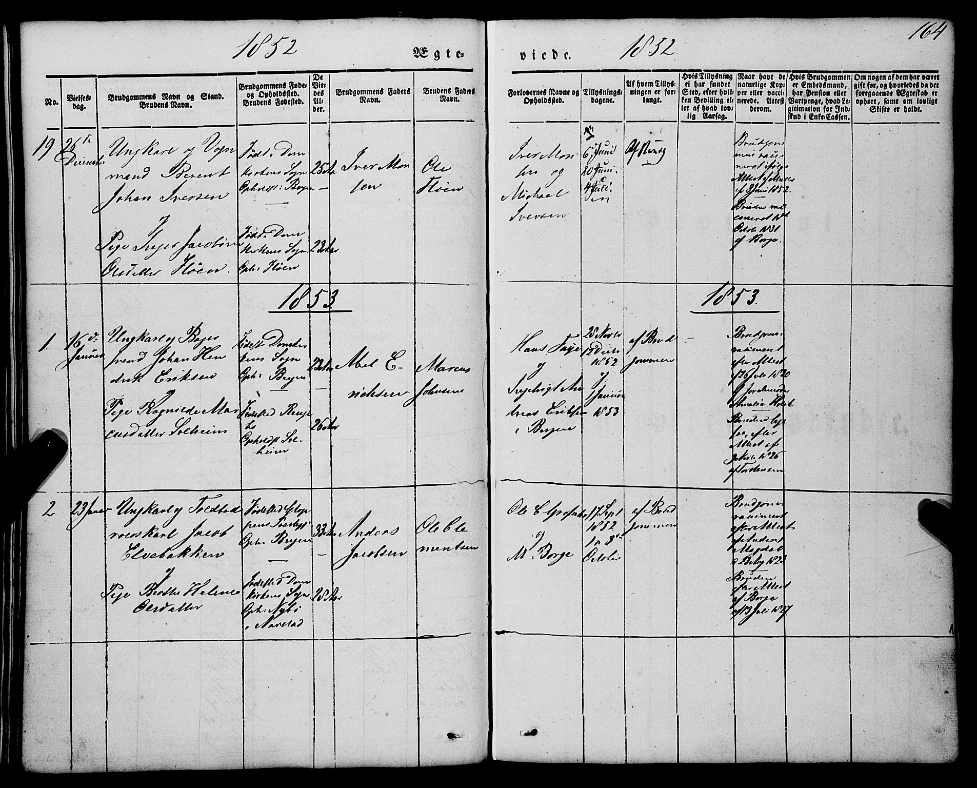 St. Jørgens hospital og Årstad sokneprestembete, SAB/A-99934: Parish register (official) no. A 4, 1844-1863, p. 164