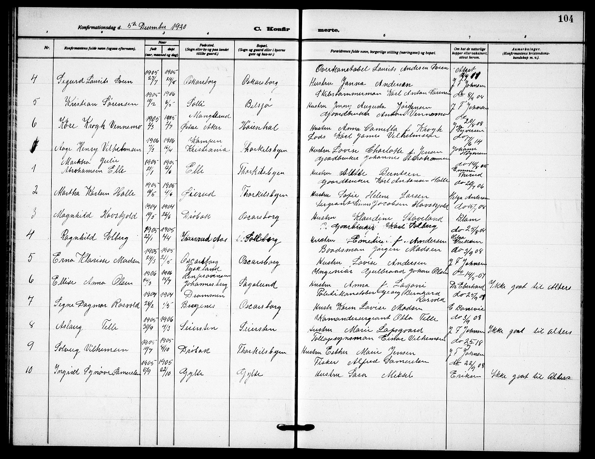 Drøbak prestekontor Kirkebøker, AV/SAO-A-10142a/G/Gb/L0002: Parish register (copy) no. II 2, 1919-1939, p. 104