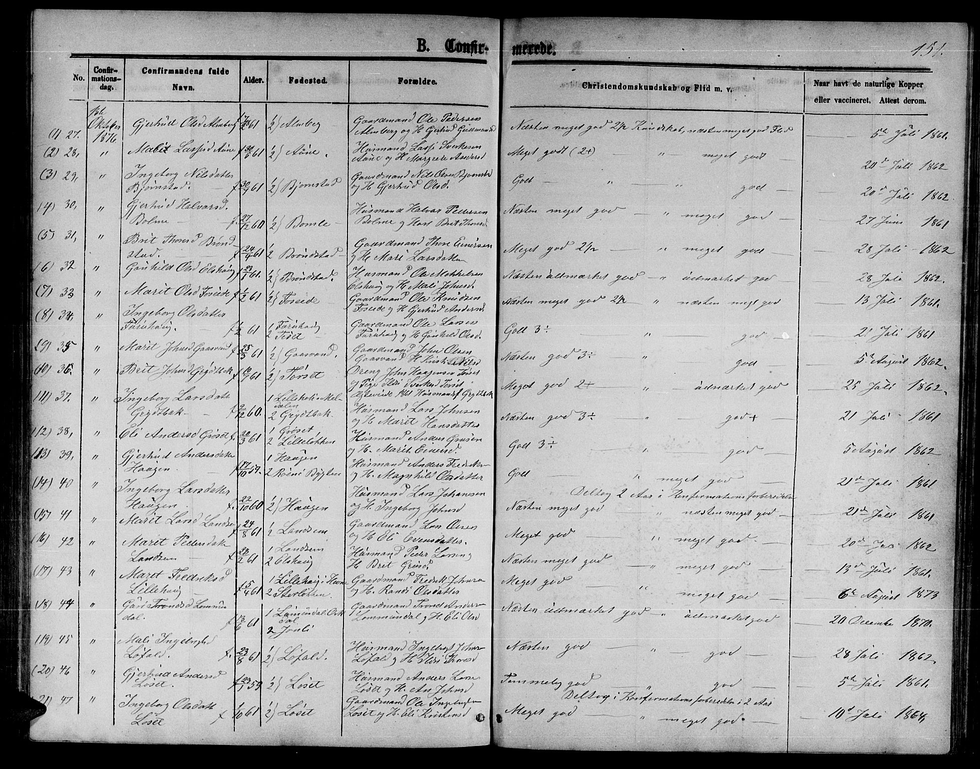 Ministerialprotokoller, klokkerbøker og fødselsregistre - Møre og Romsdal, AV/SAT-A-1454/598/L1076: Parish register (copy) no. 598C01, 1867-1878, p. 151