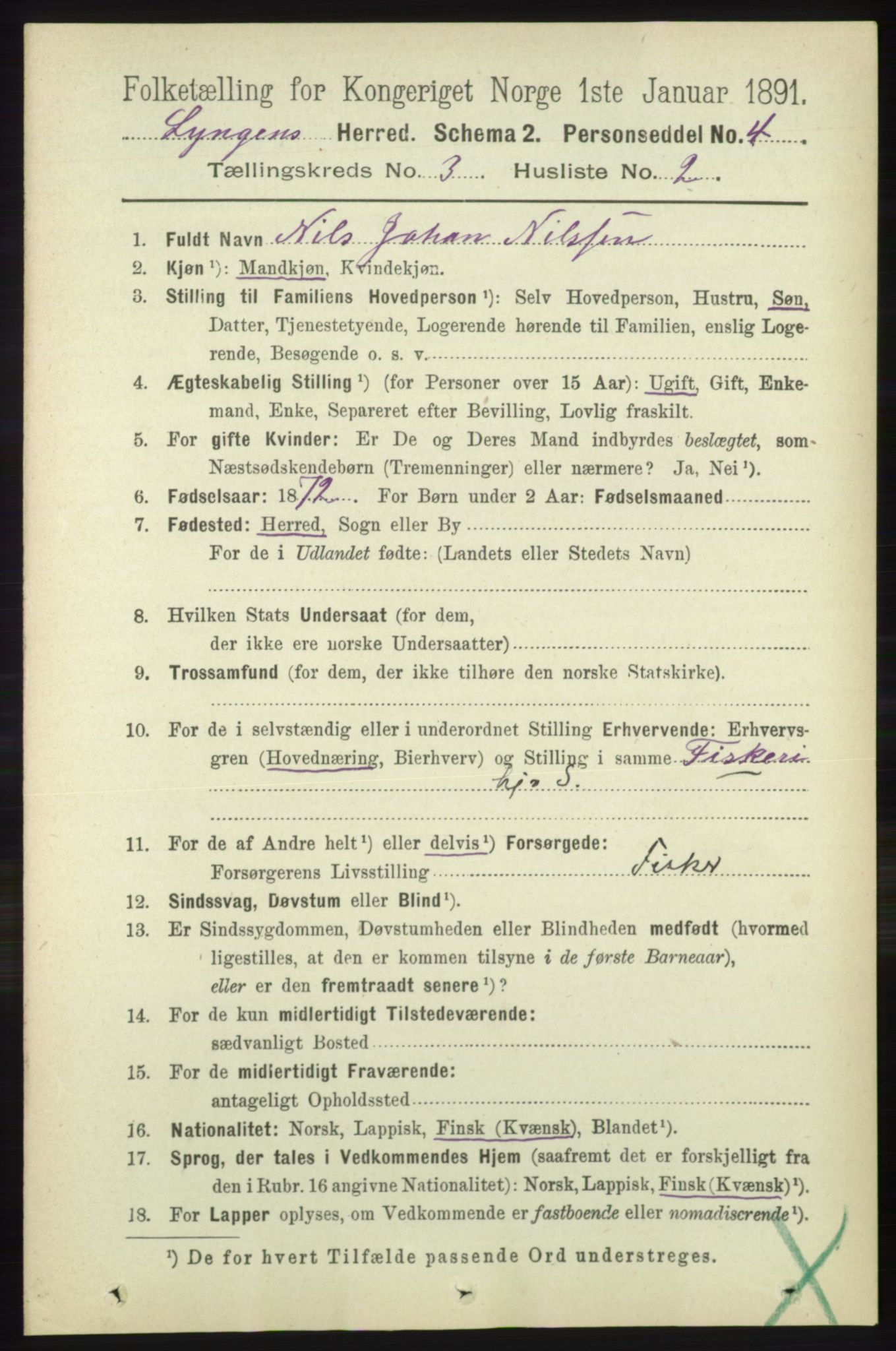 RA, 1891 census for 1938 Lyngen, 1891, p. 3145