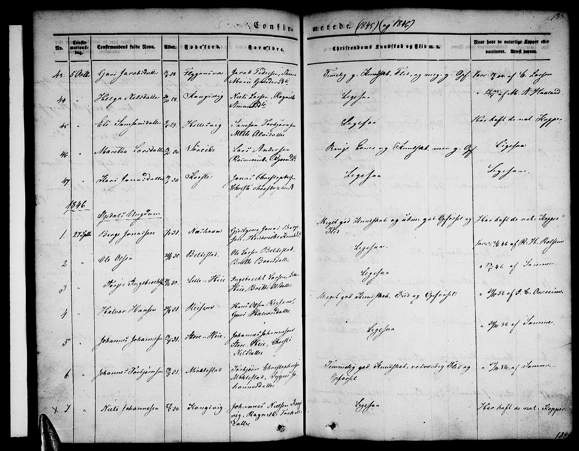 Tysnes sokneprestembete, AV/SAB-A-78601/H/Haa: Parish register (official) no. A 9, 1837-1848, p. 183