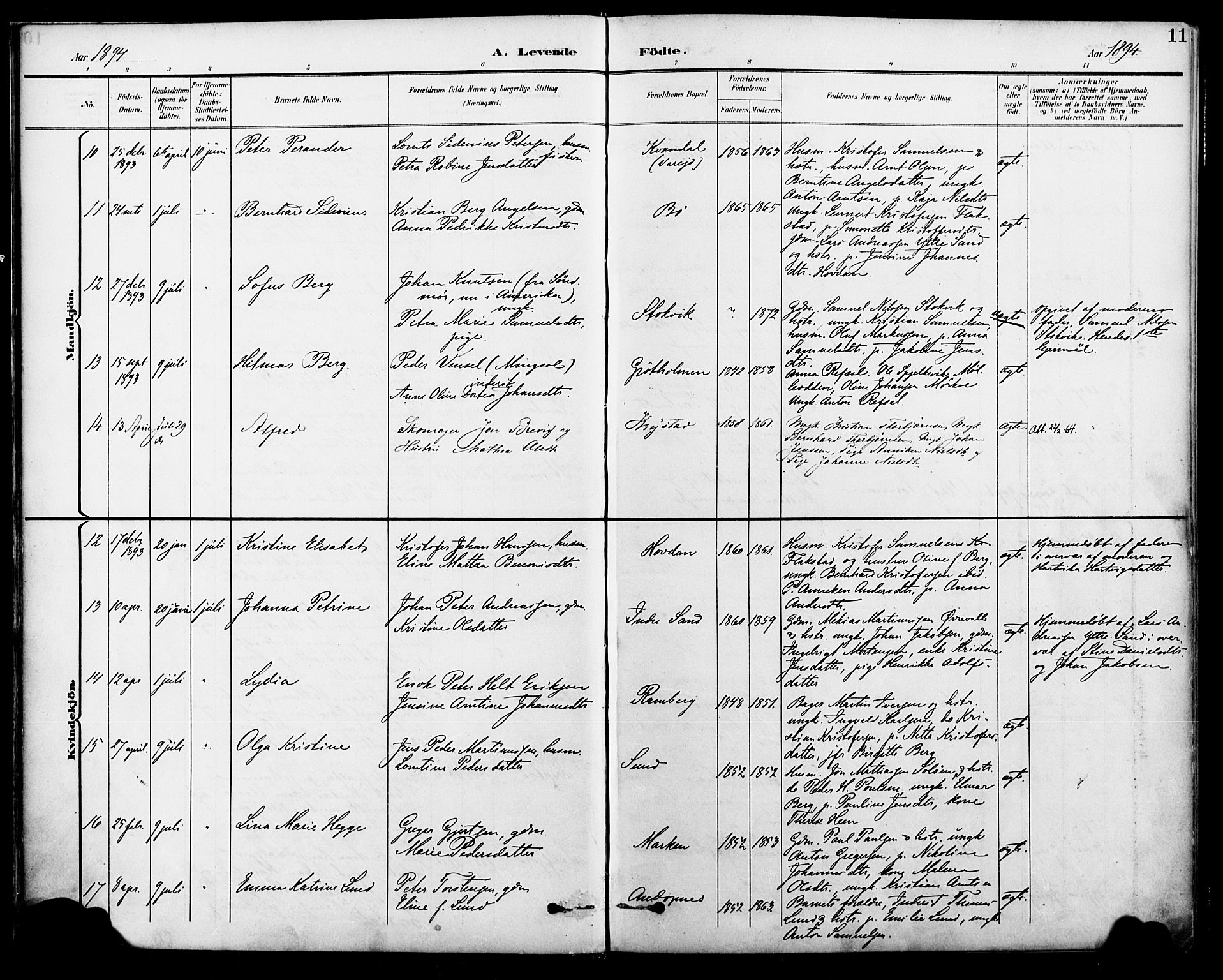 Ministerialprotokoller, klokkerbøker og fødselsregistre - Nordland, AV/SAT-A-1459/885/L1205: Parish register (official) no. 885A06, 1892-1905, p. 11