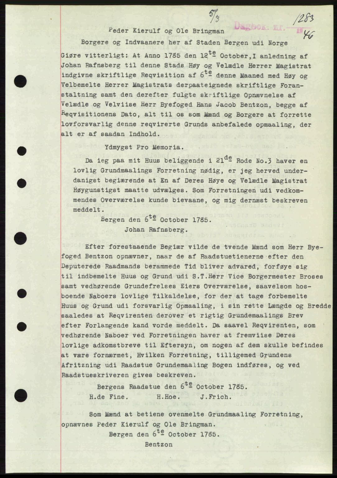 Byfogd og Byskriver i Bergen, SAB/A-3401/03/03Bc/L0022: Mortgage book no. A18, 1946-1946, Diary no: : 1283/1946