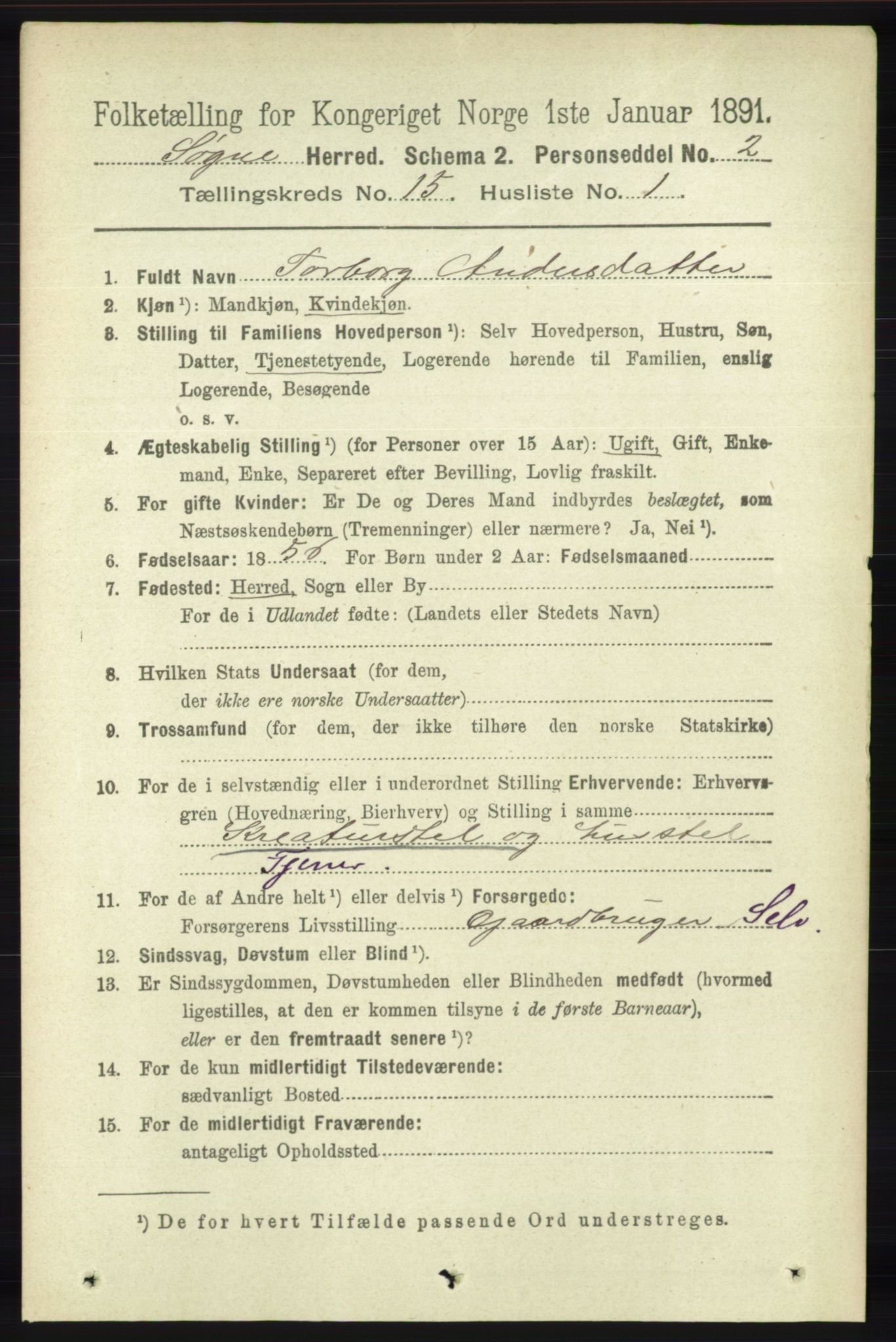 RA, 1891 census for 1018 Søgne, 1891, p. 3901