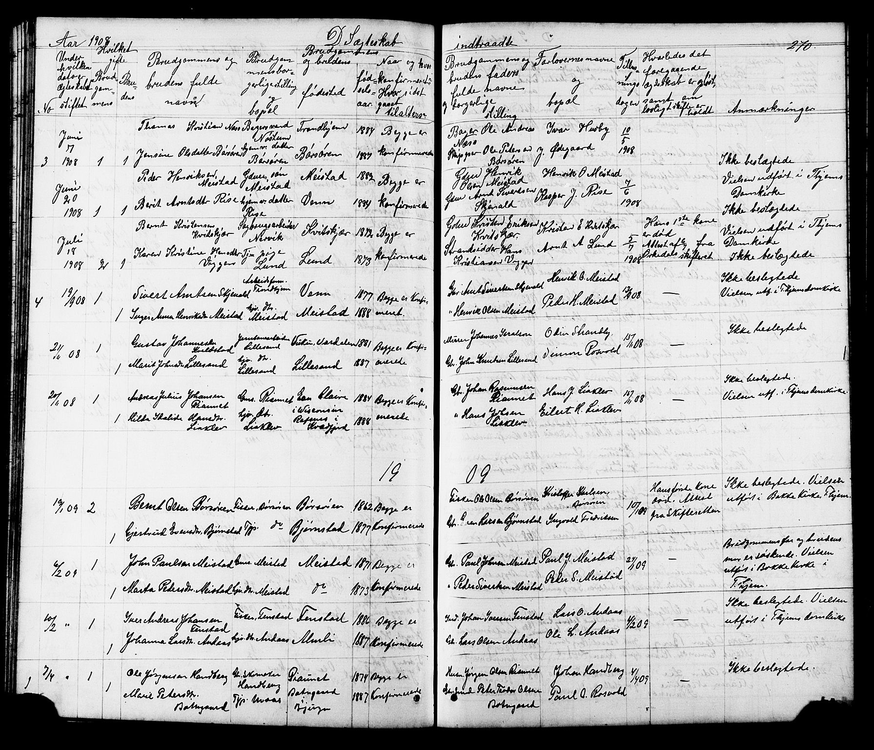 Ministerialprotokoller, klokkerbøker og fødselsregistre - Sør-Trøndelag, SAT/A-1456/665/L0777: Parish register (copy) no. 665C02, 1867-1915, p. 270