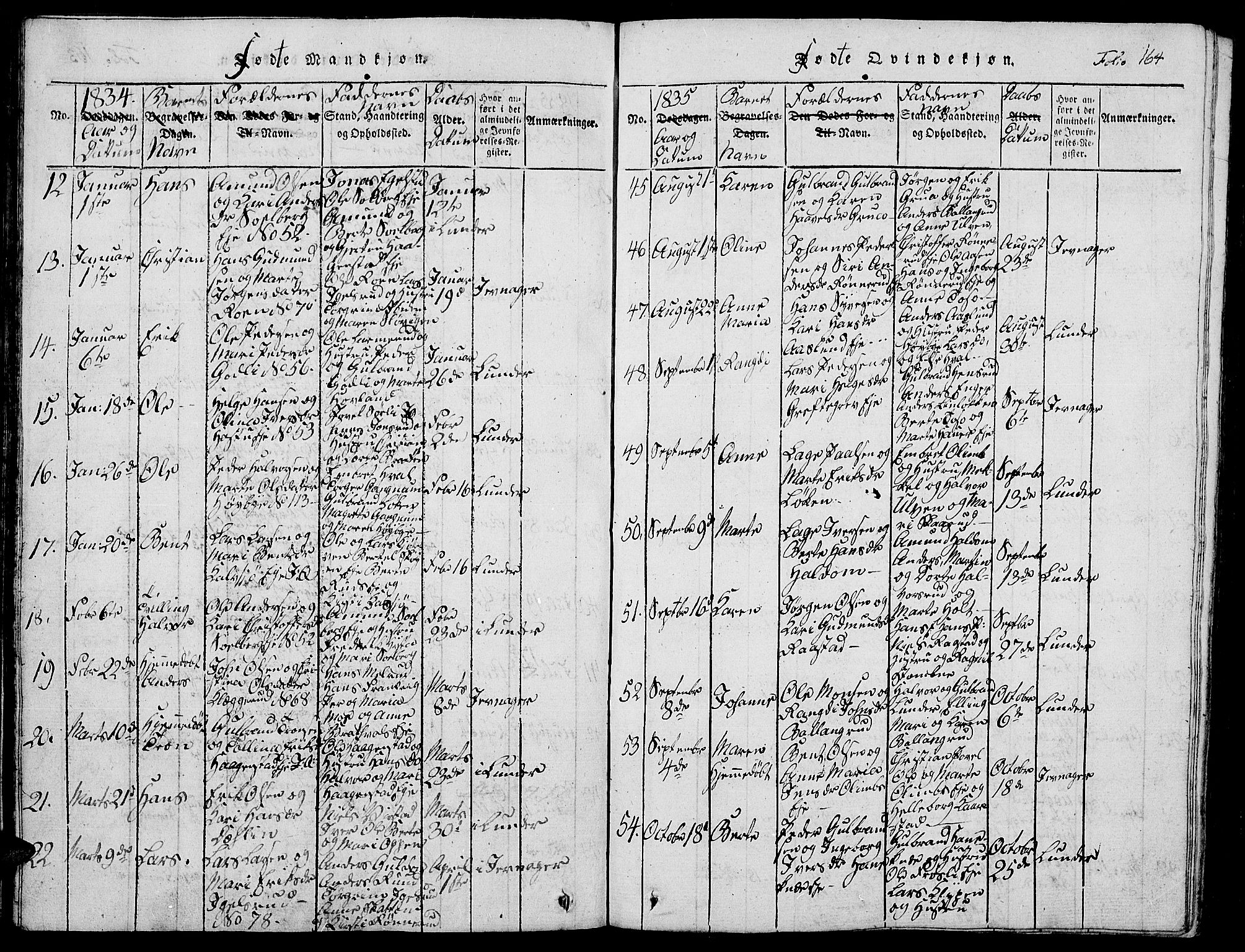 Jevnaker prestekontor, SAH/PREST-116/H/Ha/Hab/L0001: Parish register (copy) no. 1, 1815-1837, p. 164