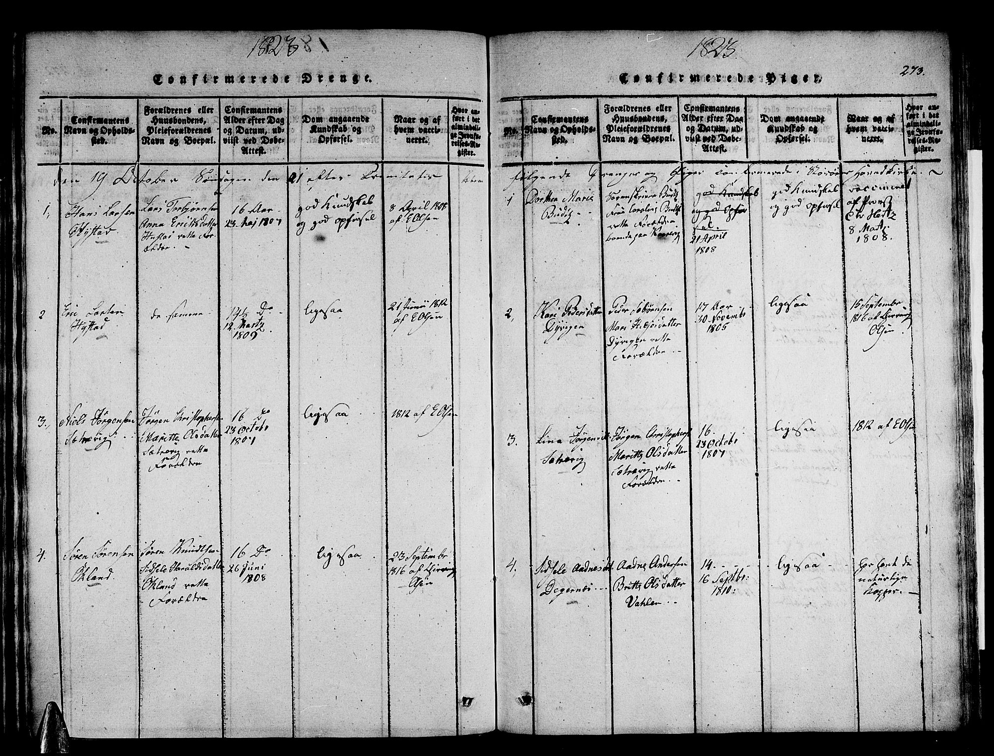 Stord sokneprestembete, AV/SAB-A-78201/H/Haa: Parish register (official) no. A 5, 1816-1825, p. 273