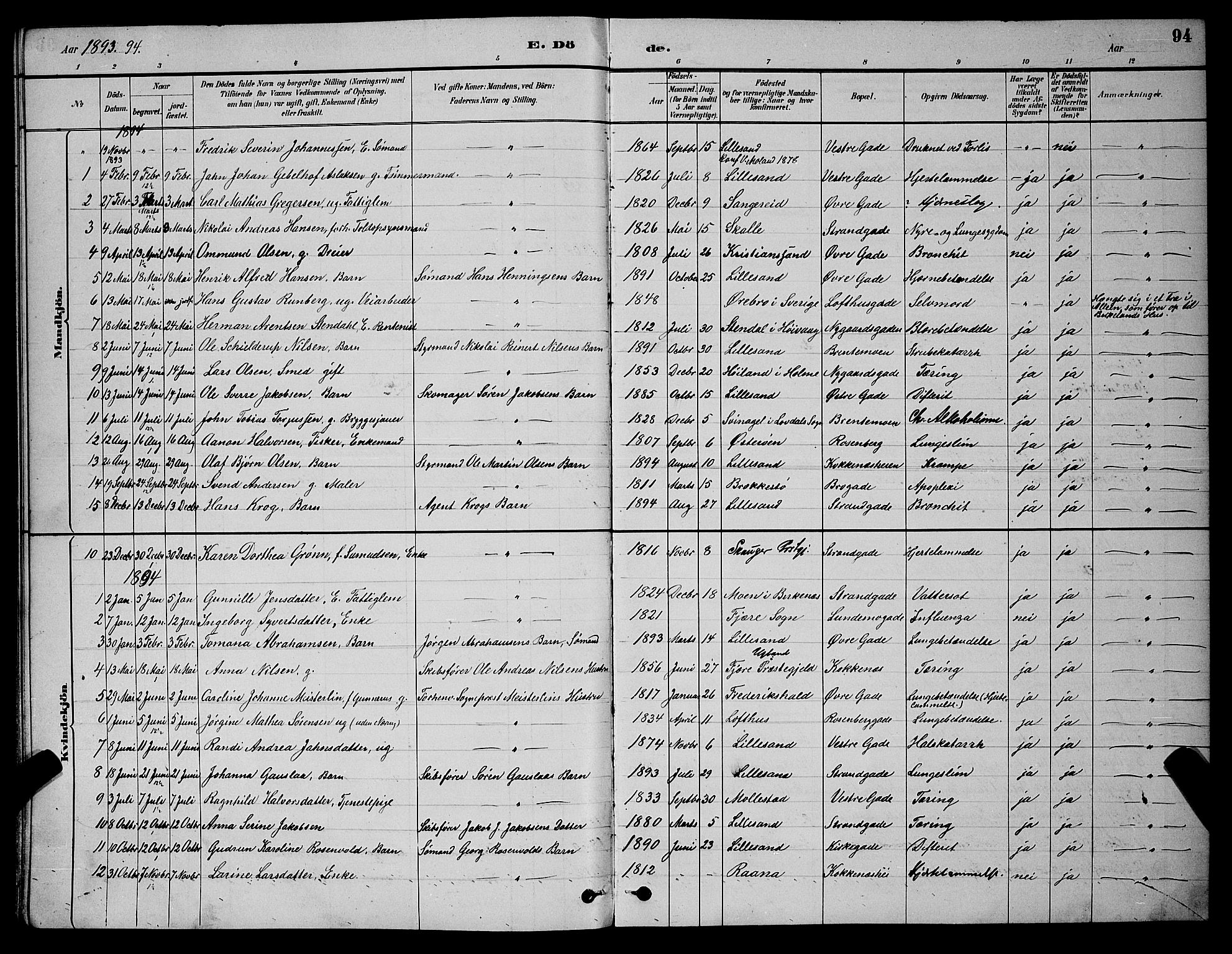 Vestre Moland sokneprestkontor, AV/SAK-1111-0046/F/Fb/Fba/L0001: Parish register (copy) no. B 1, 1884-1903, p. 94
