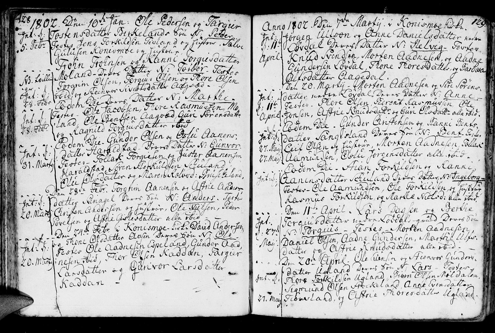 Holum sokneprestkontor, AV/SAK-1111-0022/F/Fa/Fab/L0004: Parish register (official) no. A 4, 1774-1847, p. 128-129