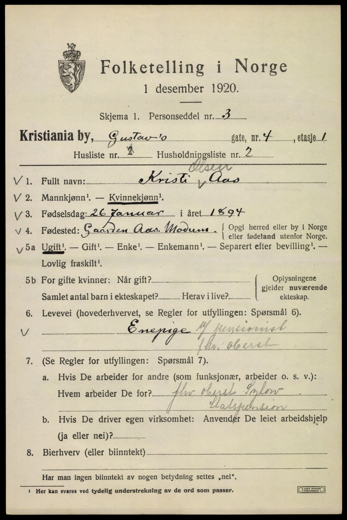 SAO, 1920 census for Kristiania, 1920, p. 261531