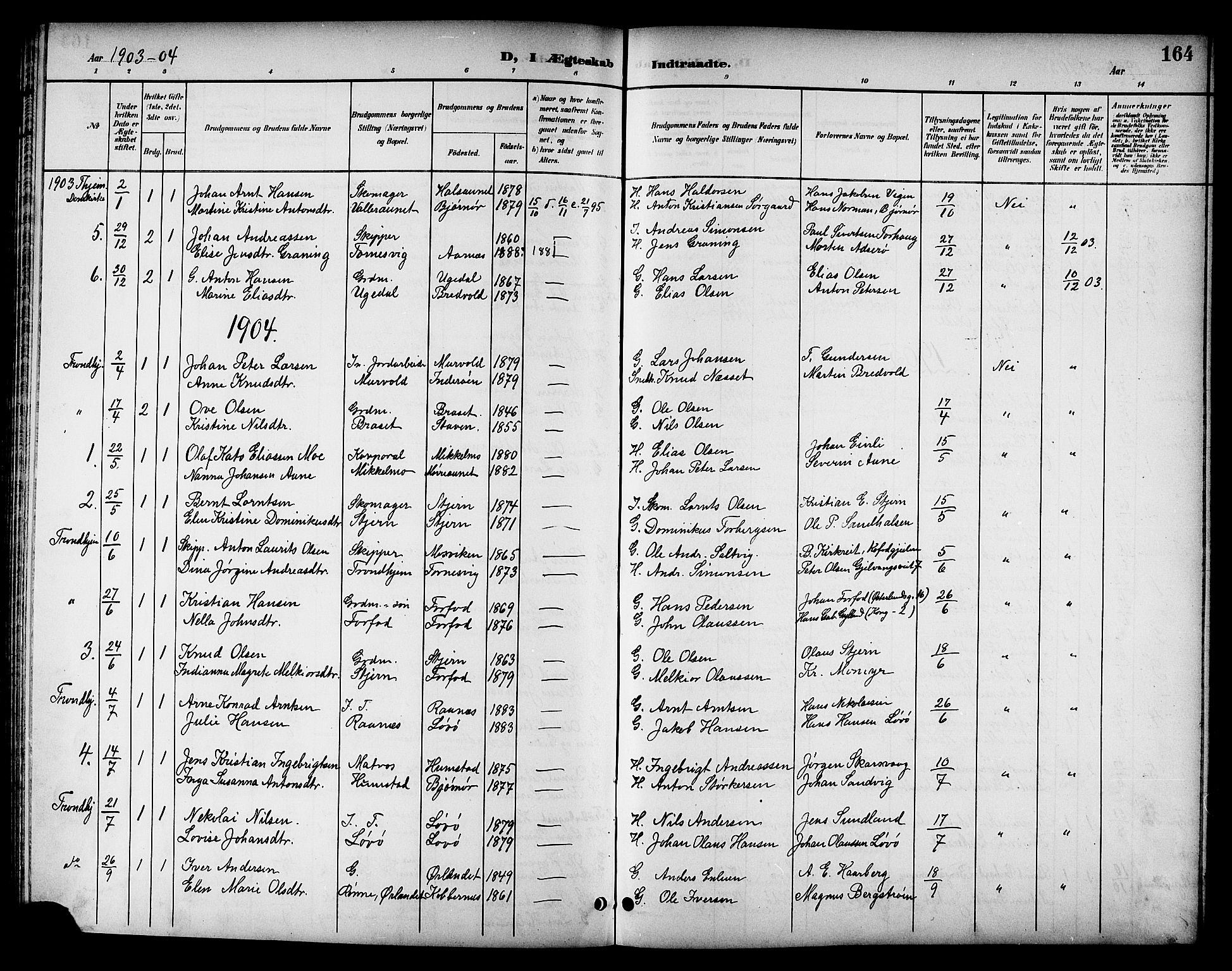 Ministerialprotokoller, klokkerbøker og fødselsregistre - Sør-Trøndelag, SAT/A-1456/655/L0688: Parish register (copy) no. 655C04, 1899-1922, p. 164