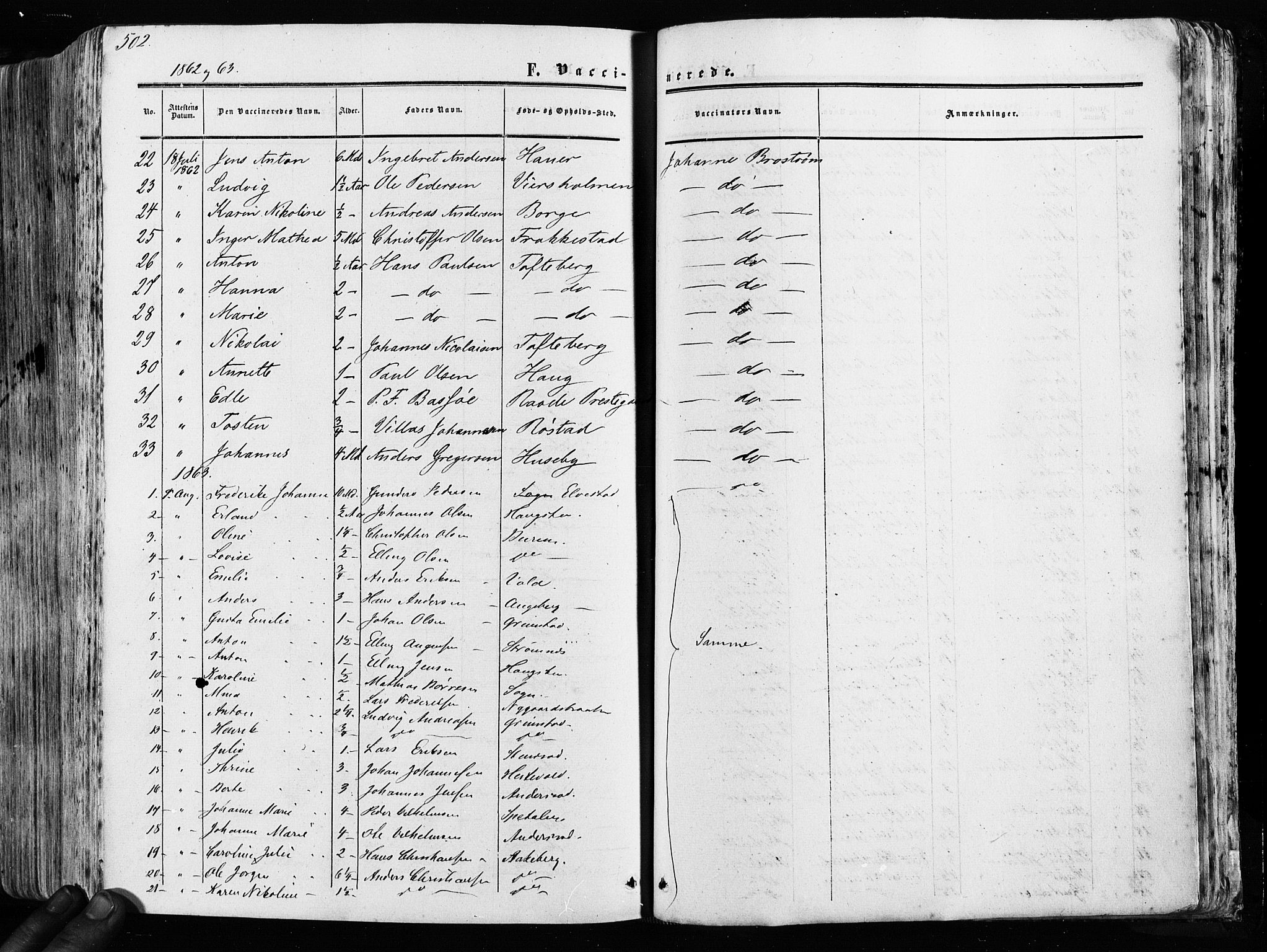 Råde prestekontor kirkebøker, AV/SAO-A-2009/F/Fa/L0006: Parish register (official) no. 6, 1854-1877, p. 502