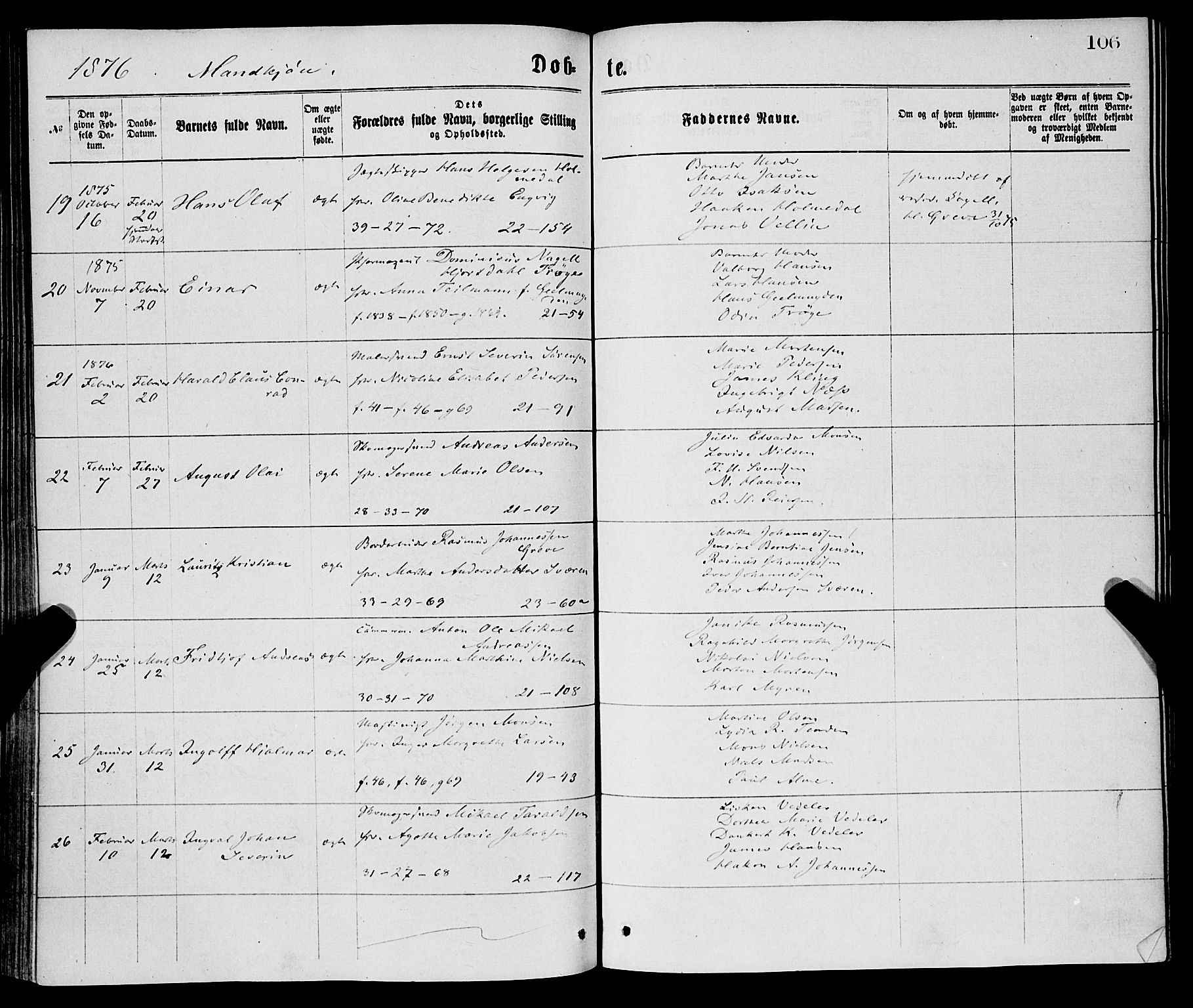 Korskirken sokneprestembete, AV/SAB-A-76101/H/Haa/L0020: Parish register (official) no. B 6, 1871-1878, p. 106