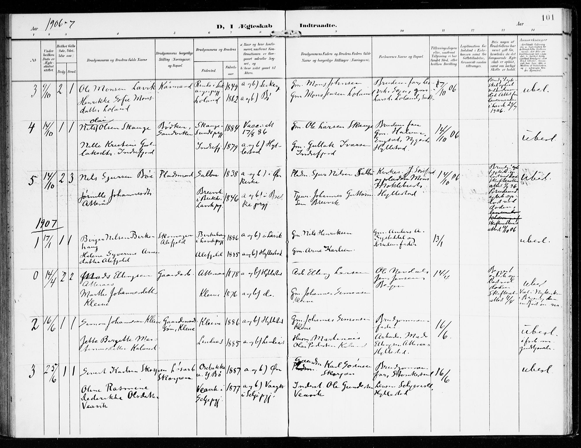 Hyllestad sokneprestembete, AV/SAB-A-80401: Parish register (official) no. B 2, 1903-1917, p. 101