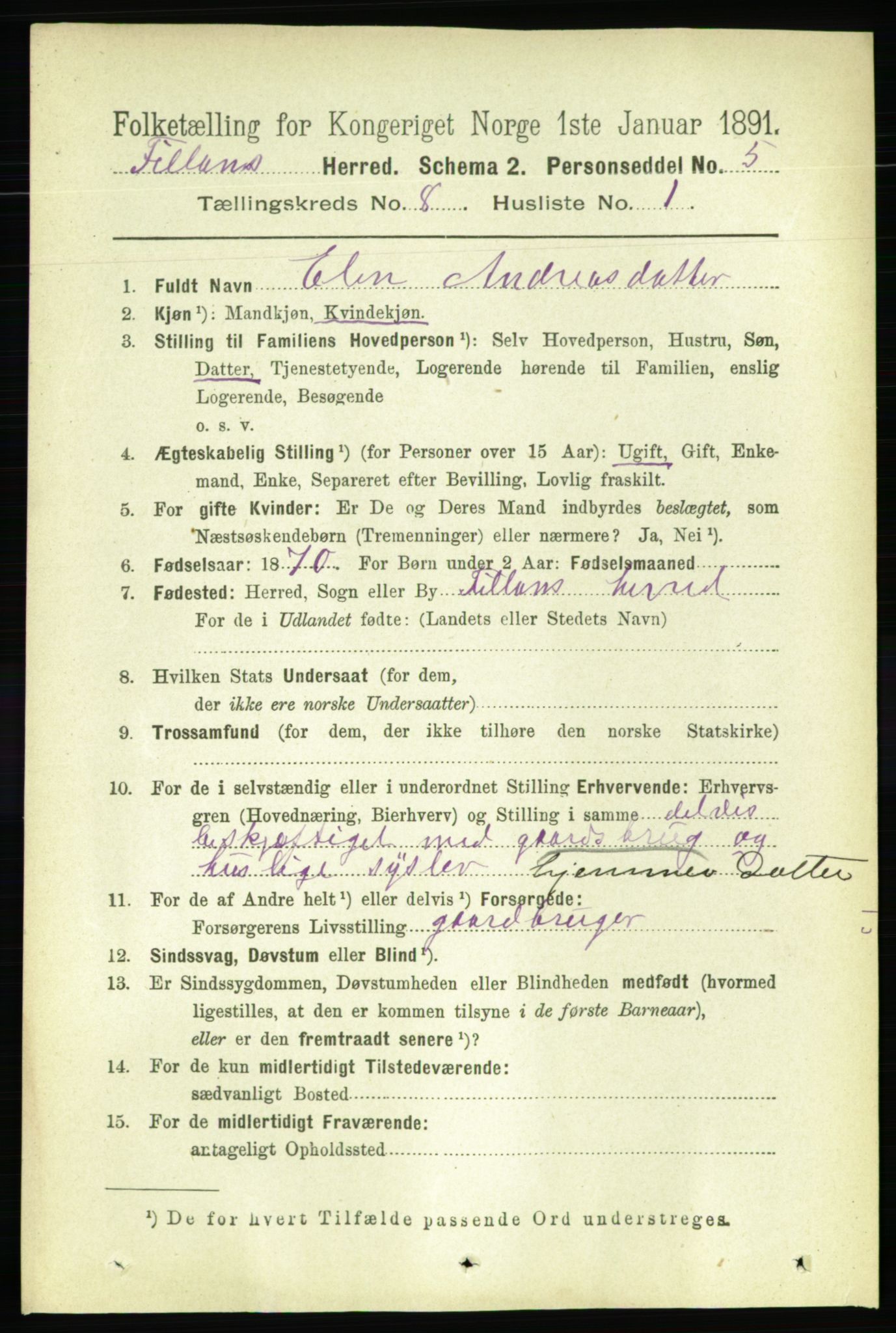 RA, 1891 census for 1616 Fillan, 1891, p. 1883