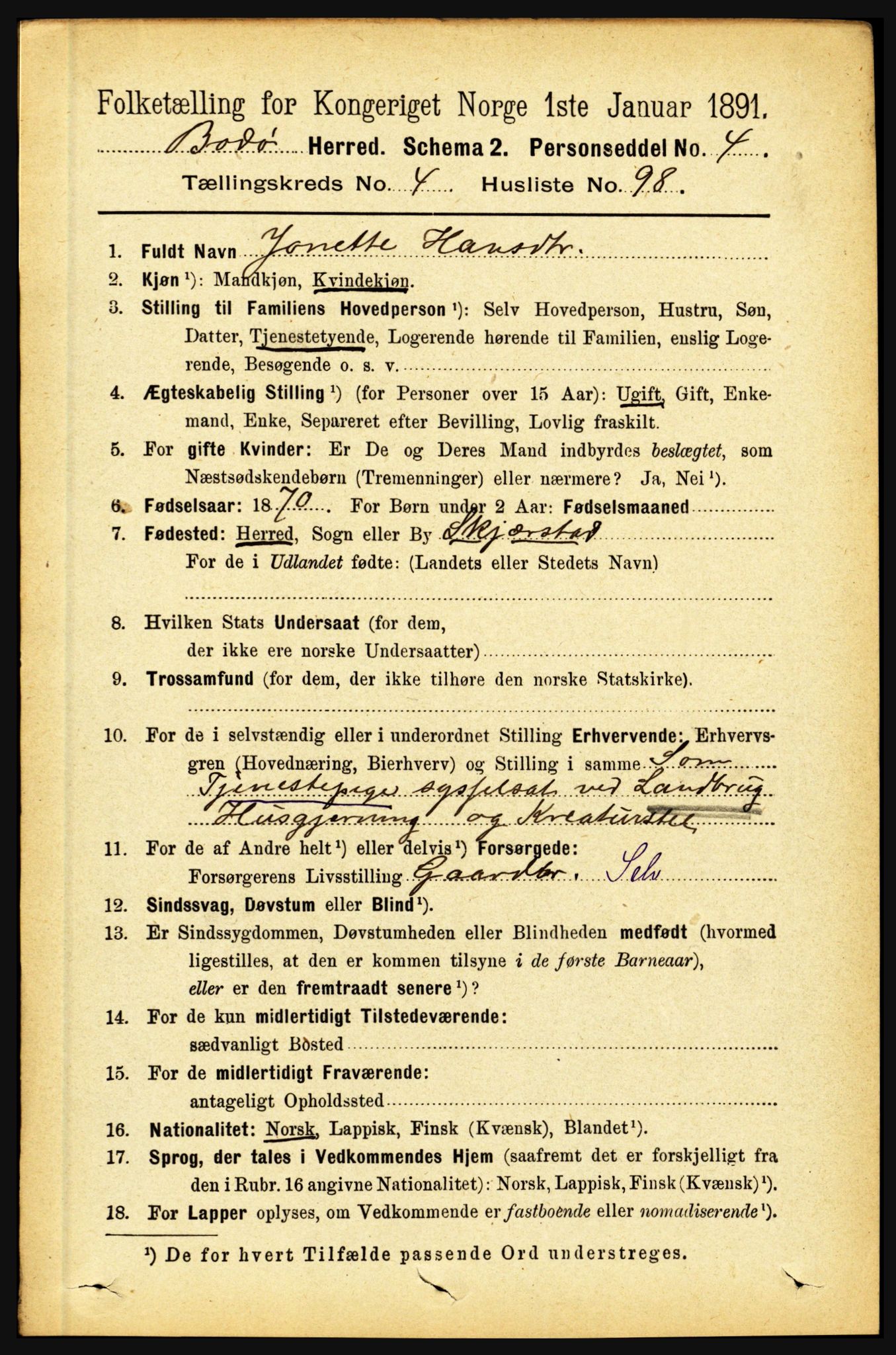 RA, 1891 census for 1843 Bodø, 1891, p. 2838