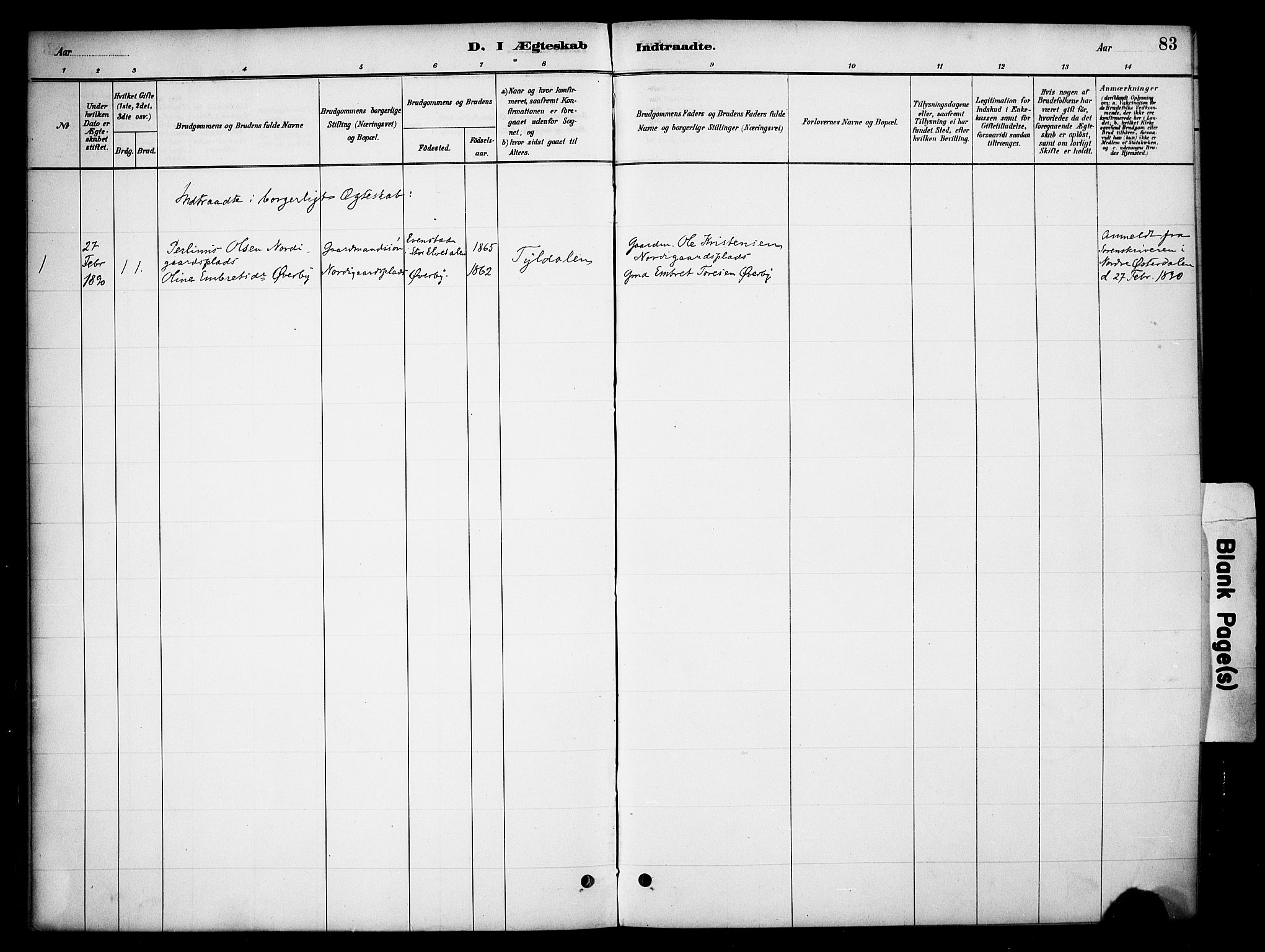 Tynset prestekontor, SAH/PREST-058/H/Ha/Haa/L0023: Parish register (official) no. 23, 1880-1901, p. 83