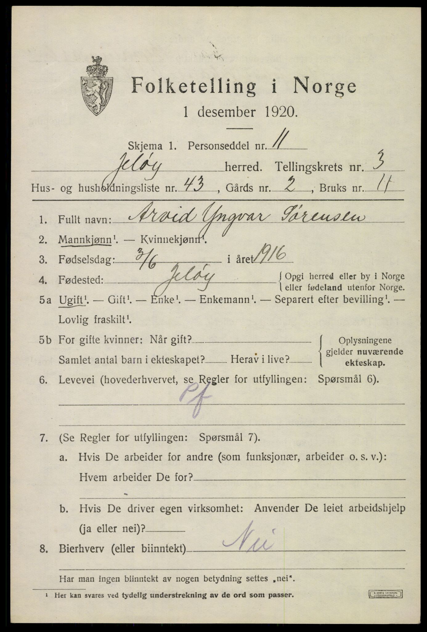 SAO, 1920 census for Moss land district, 1920, p. 3781