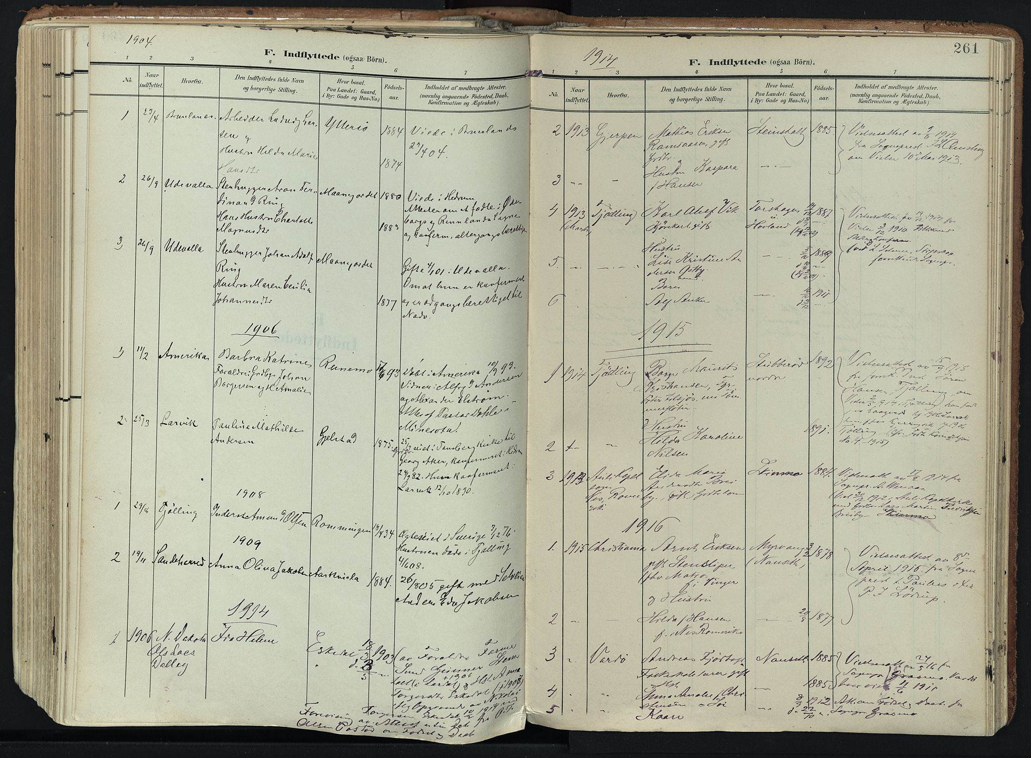 Hedrum kirkebøker, SAKO/A-344/F/Fa/L0010: Parish register (official) no. I 10, 1904-1918, p. 261