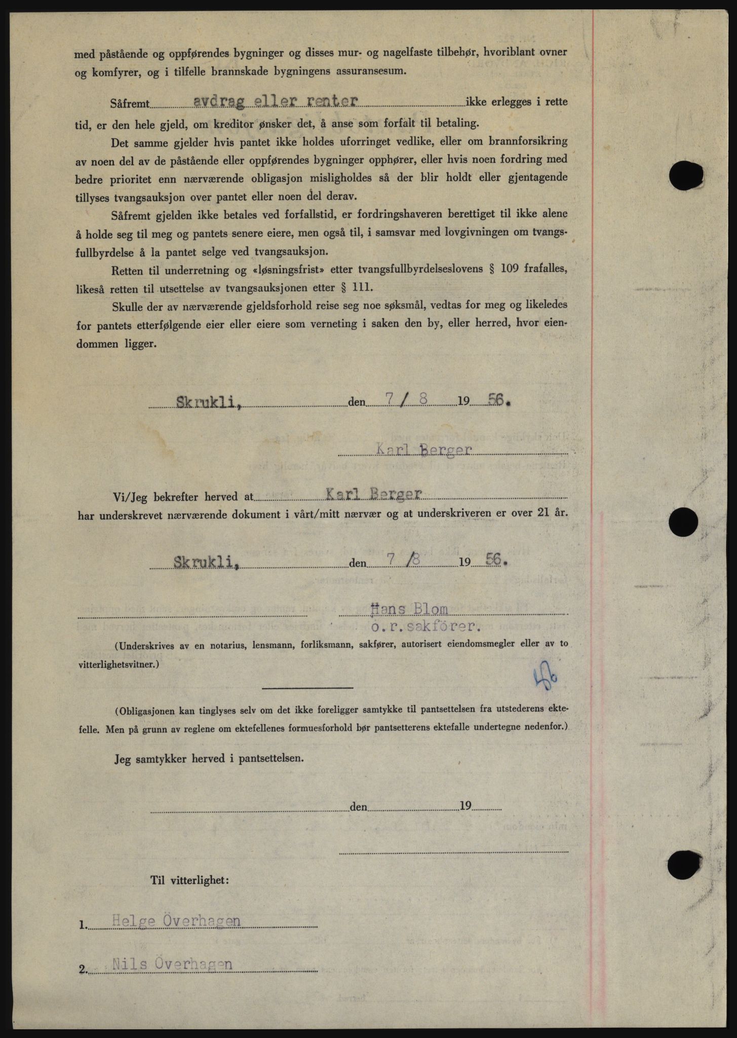 Hadeland og Land tingrett, SAH/TING-010/H/Hb/Hbc/L0034: Mortgage book no. B34, 1956-1956, Diary no: : 2207/1956