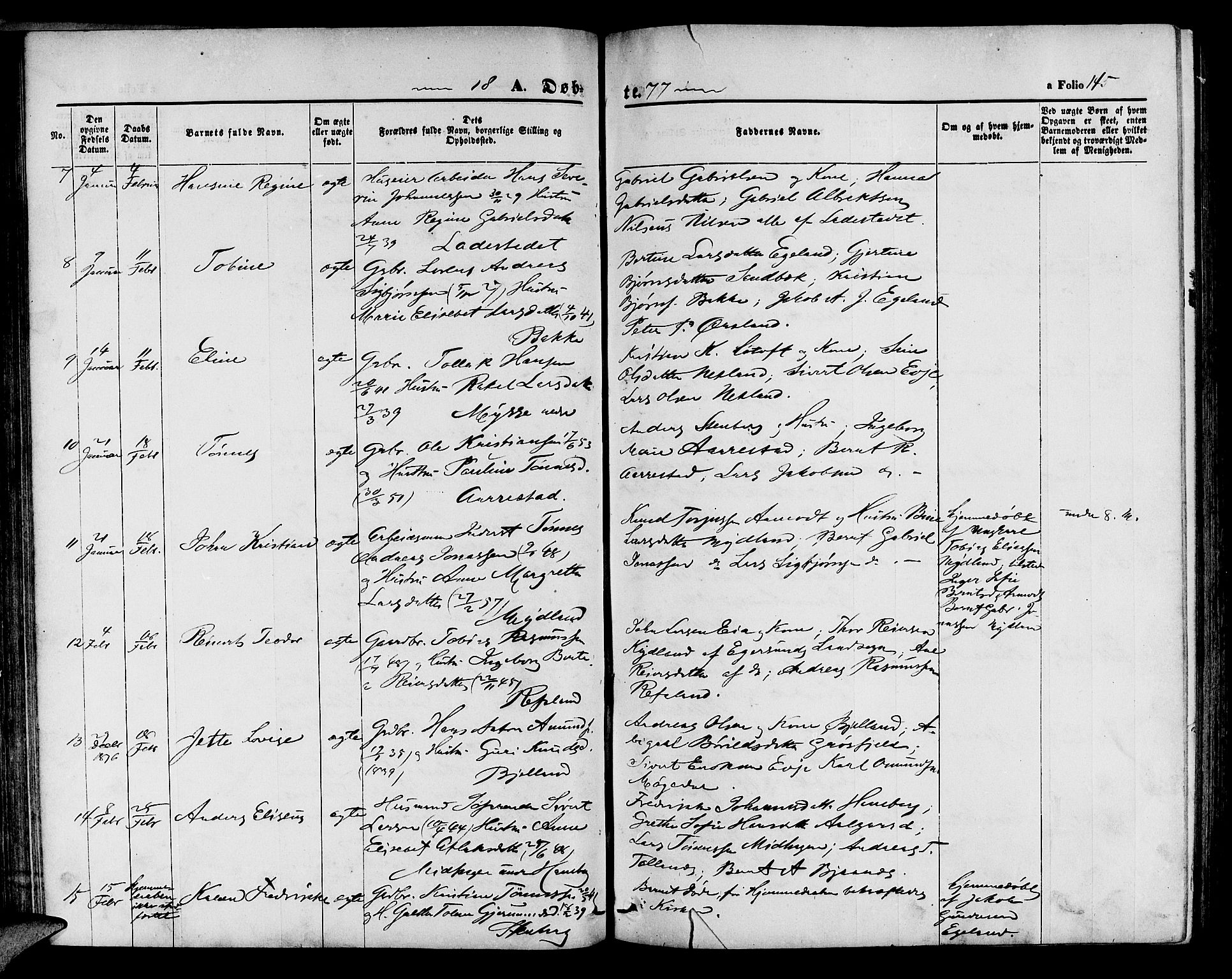 Sokndal sokneprestkontor, AV/SAST-A-101808: Parish register (copy) no. B 3, 1865-1879, p. 145