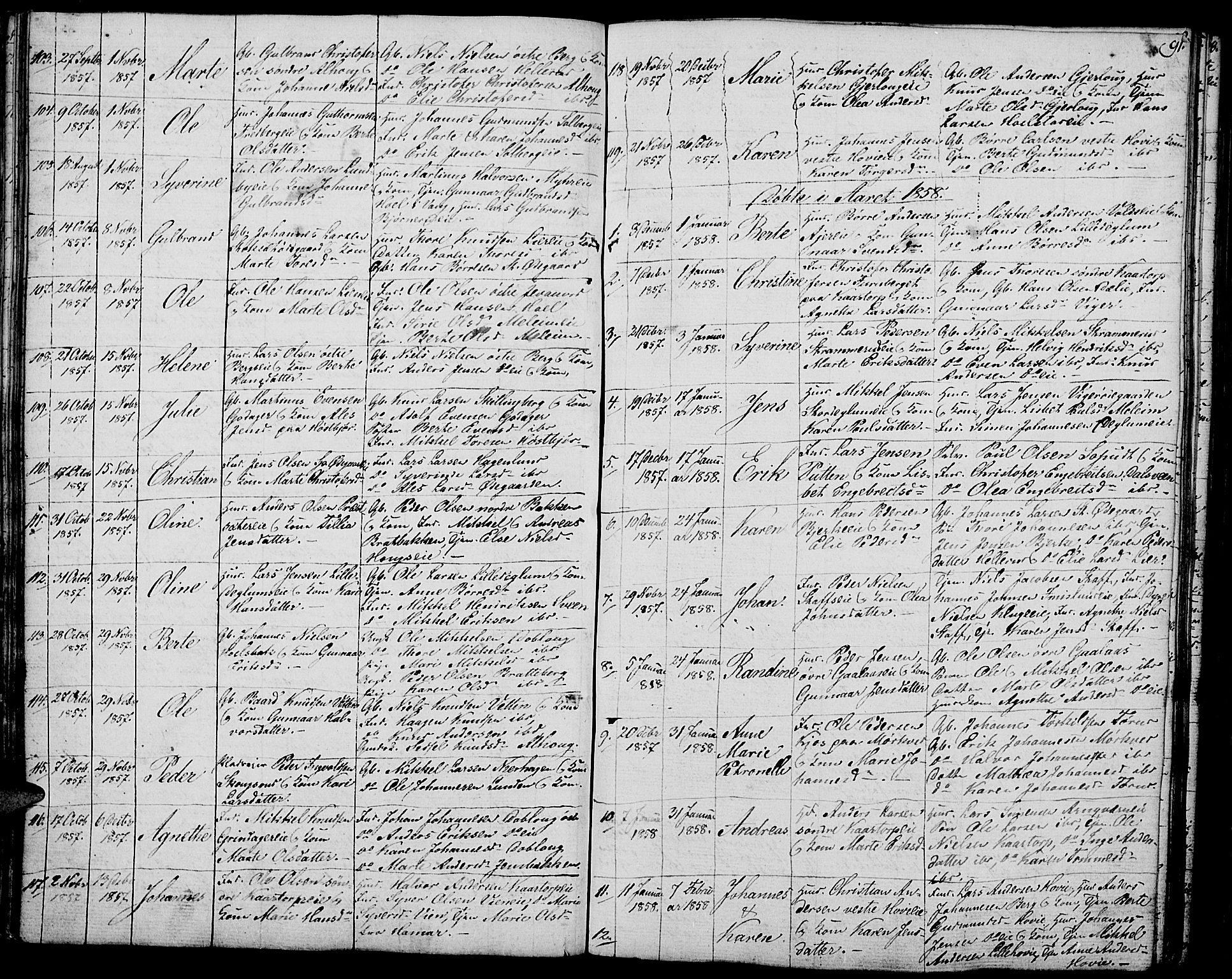 Vang prestekontor, Hedmark, AV/SAH-PREST-008/H/Ha/Hab/L0009: Parish register (copy) no. 9, 1836-1870, p. 91