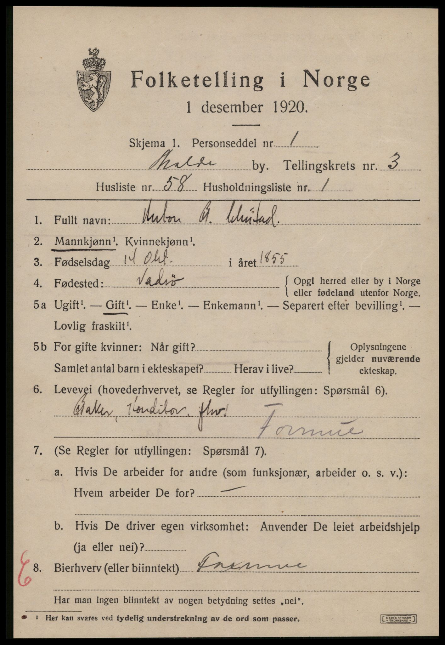 SAT, 1920 census for Molde, 1920, p. 4559