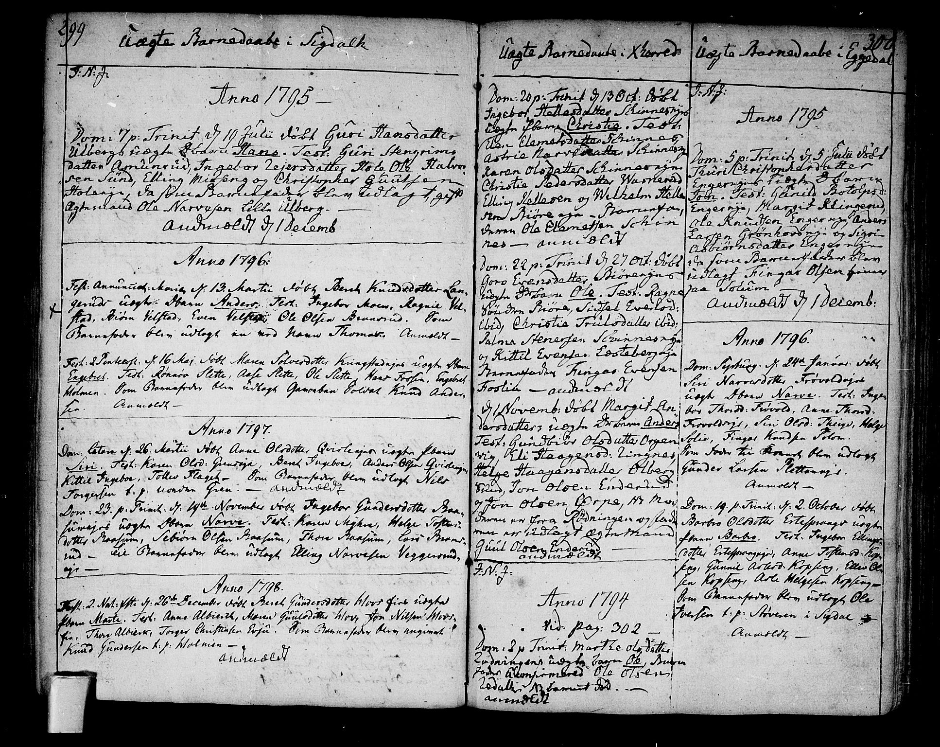 Sigdal kirkebøker, SAKO/A-245/F/Fa/L0003: Parish register (official) no. I 3, 1793-1811, p. 299-300