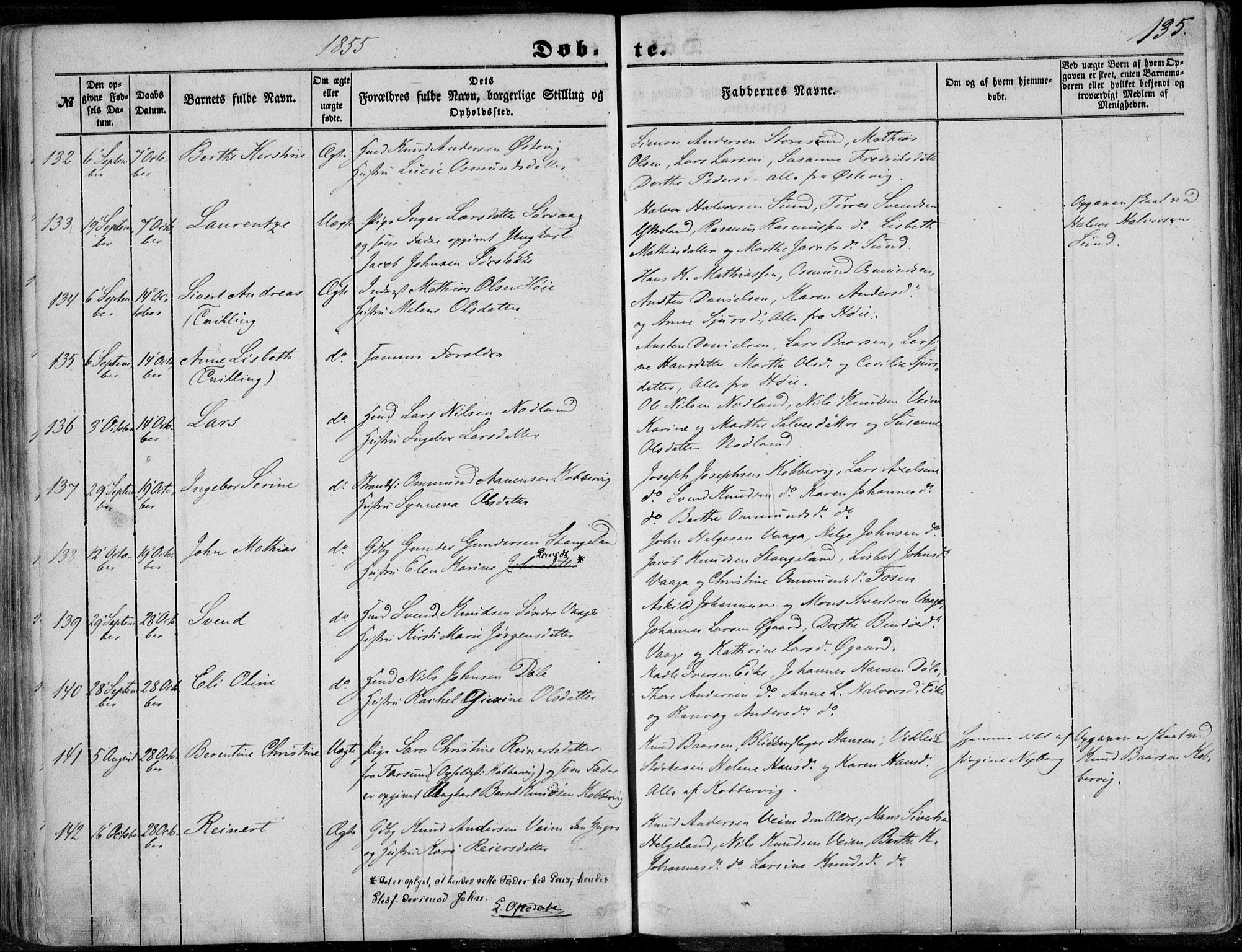 Avaldsnes sokneprestkontor, AV/SAST-A -101851/H/Ha/Haa/L0008: Parish register (official) no. A 8, 1847-1857, p. 135