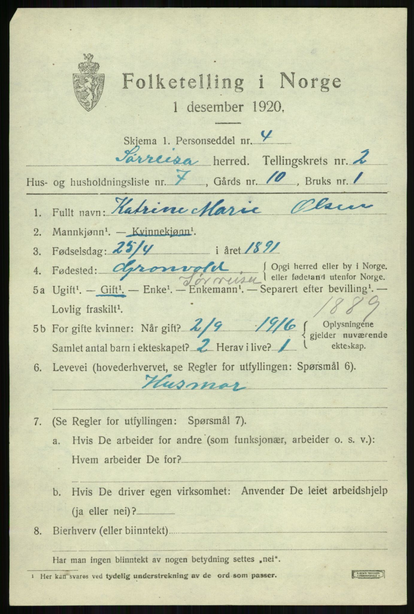 SATØ, 1920 census for Sørreisa, 1920, p. 1035