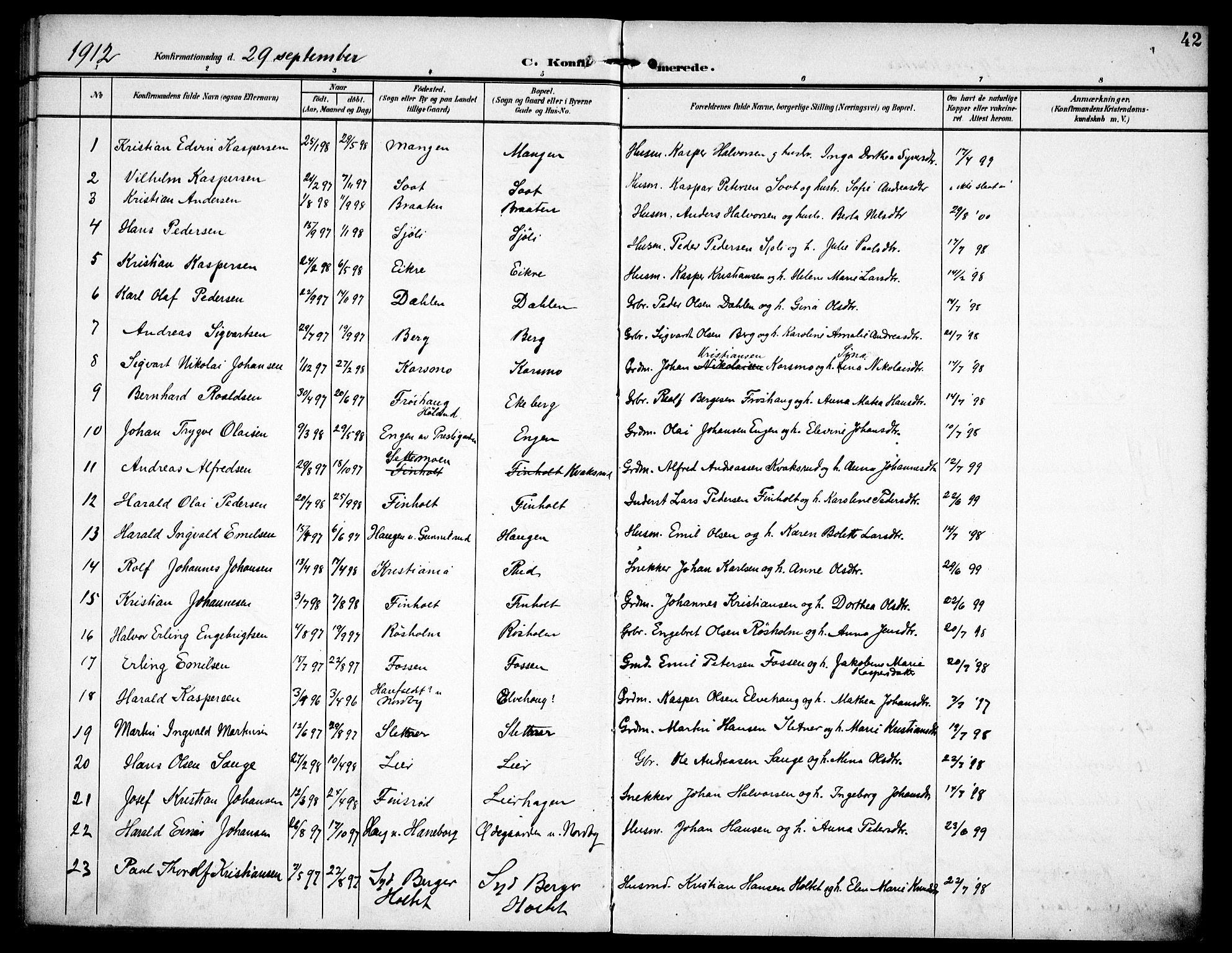 Aurskog prestekontor Kirkebøker, SAO/A-10304a/F/Fa/L0012: Parish register (official) no. I 12, 1902-1915, p. 42
