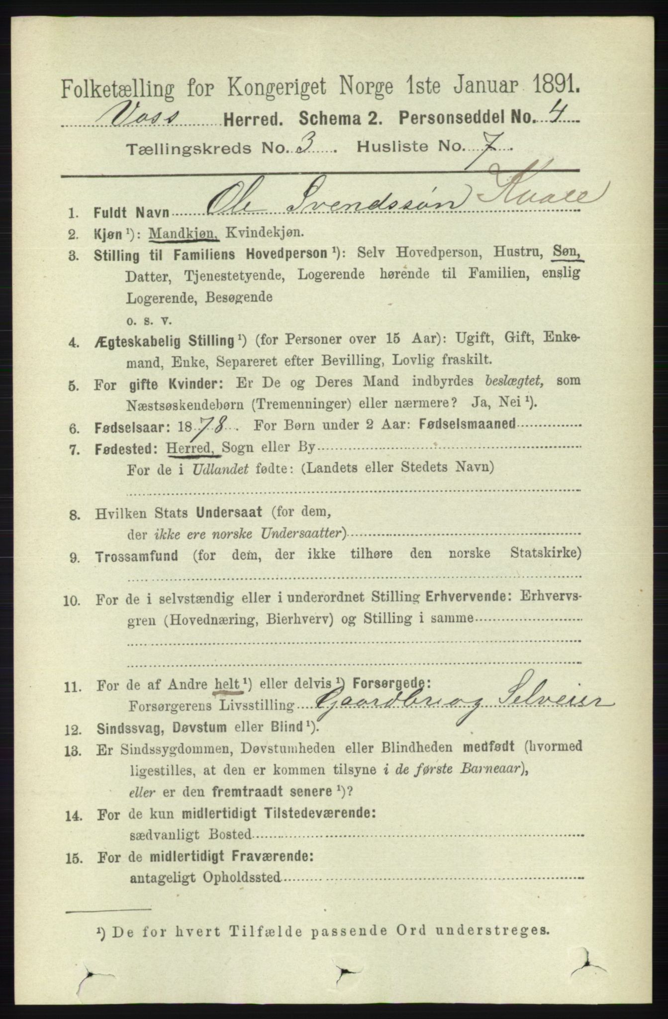 RA, 1891 census for 1235 Voss, 1891, p. 1221