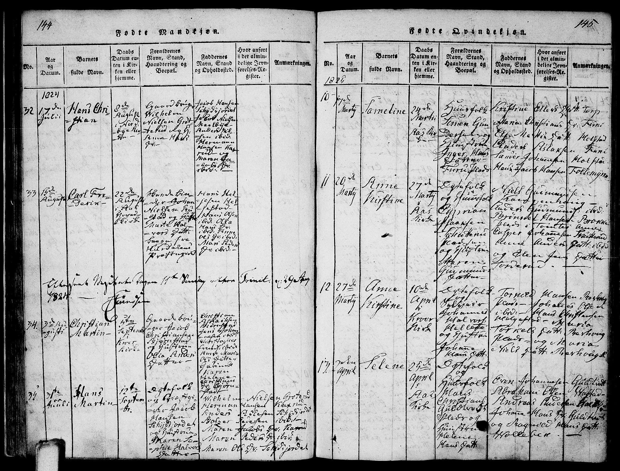 Ås prestekontor Kirkebøker, SAO/A-10894/F/Fa/L0004: Parish register (official) no. I 4, 1818-1826, p. 144-145