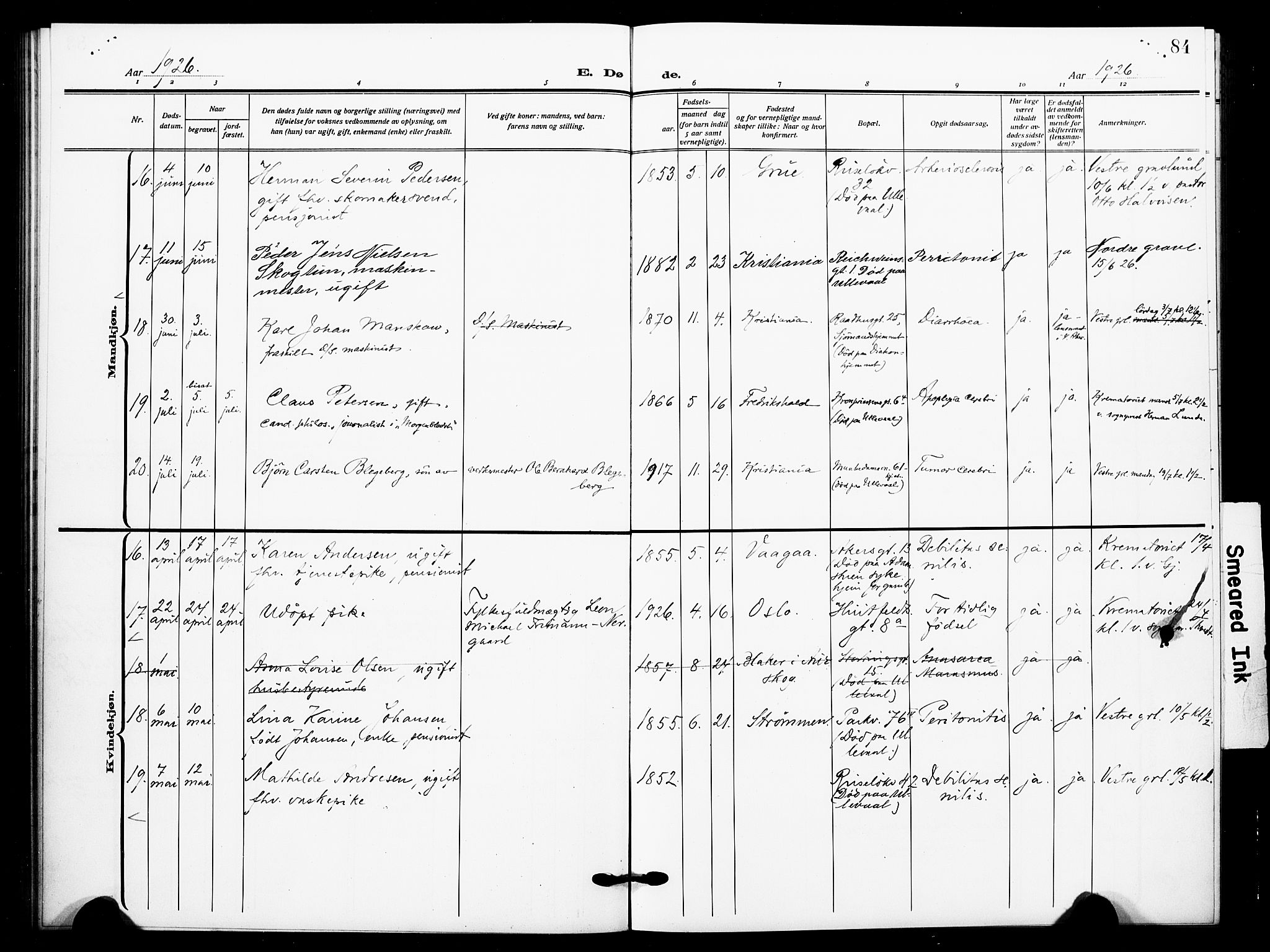 Johannes prestekontor Kirkebøker, SAO/A-10852/F/Fa/L0012: Parish register (official) no. 12, 1918-1930, p. 84