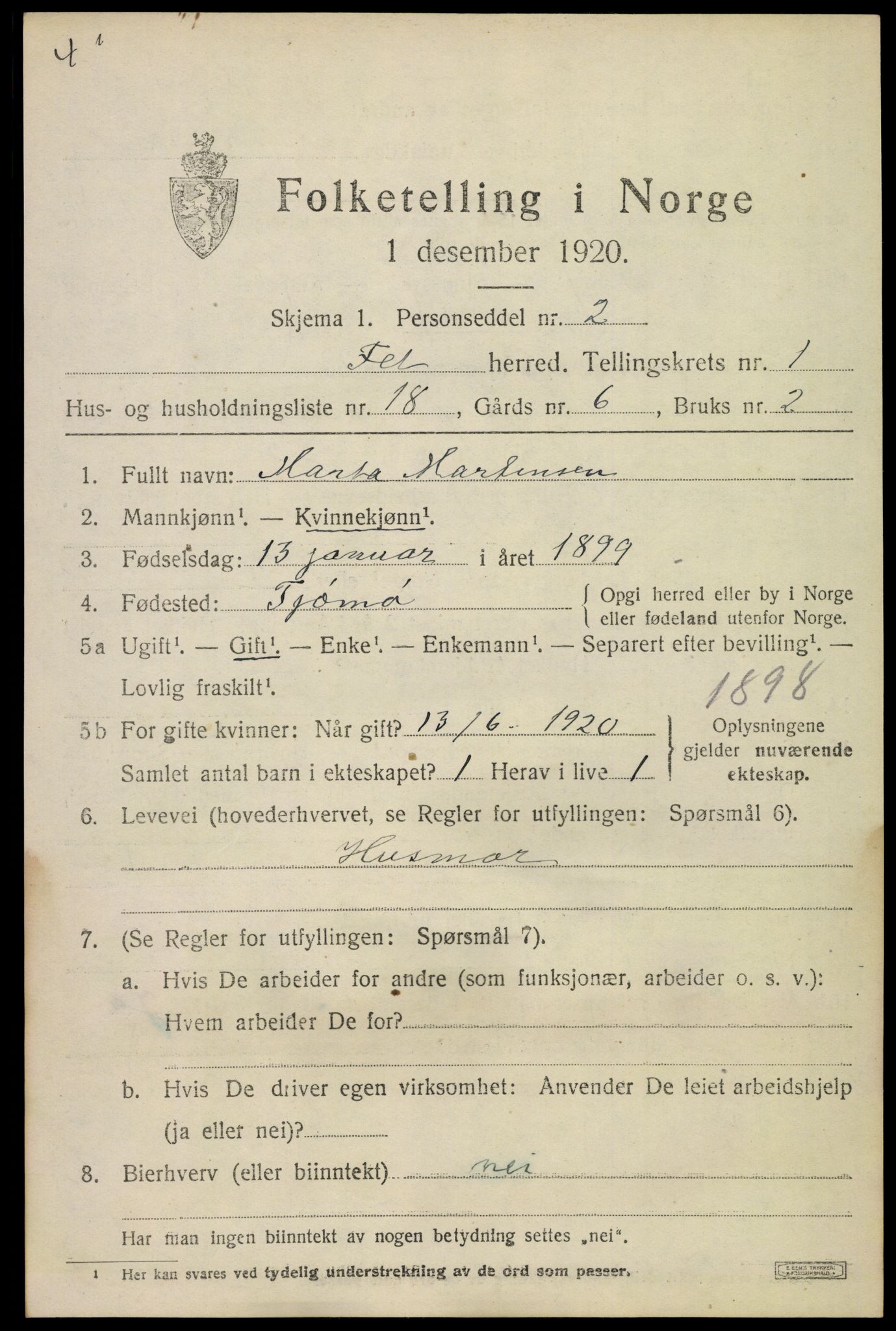 SAO, 1920 census for Fet, 1920, p. 2048