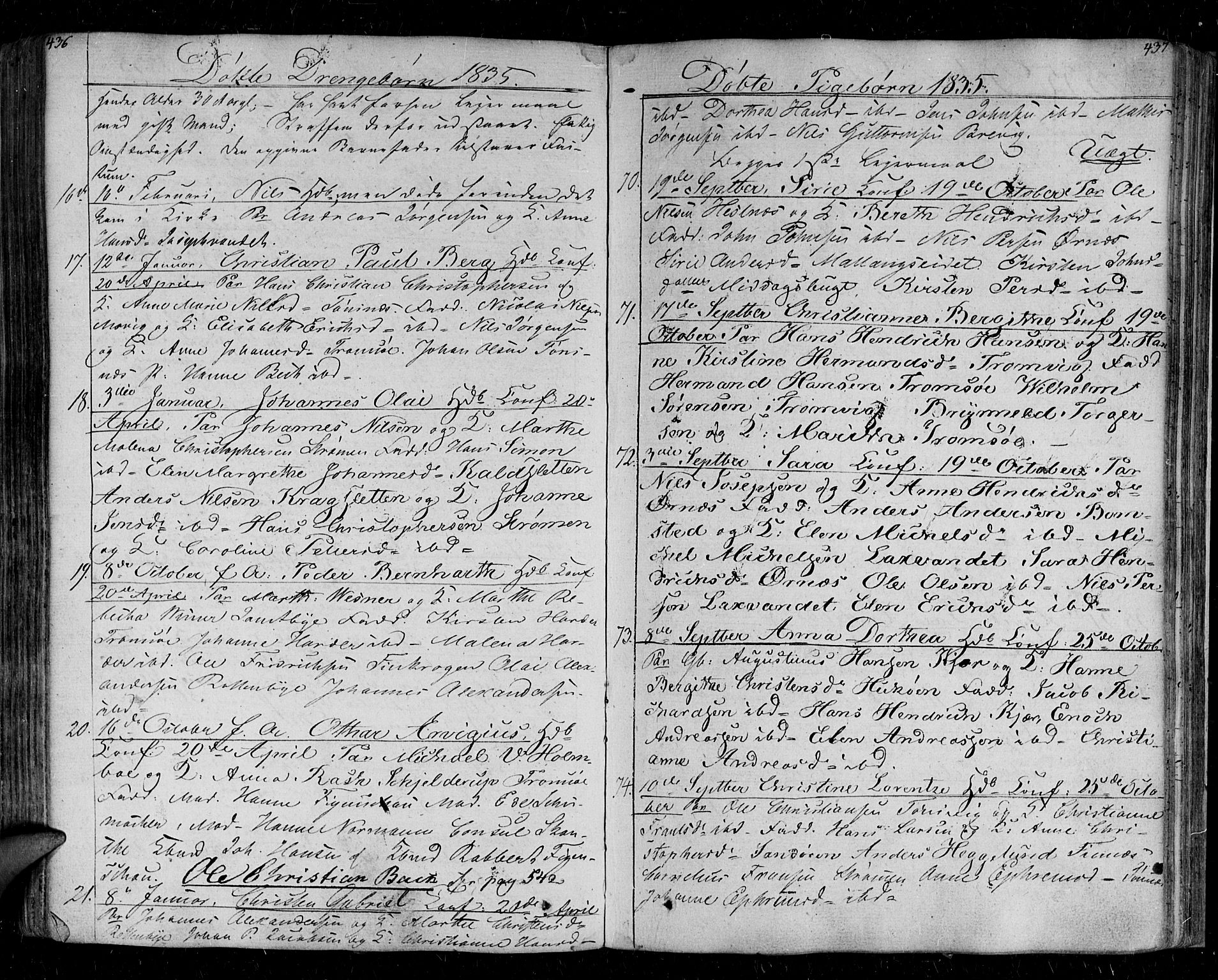 Tromsø sokneprestkontor/stiftsprosti/domprosti, SATØ/S-1343/G/Ga/L0008kirke: Parish register (official) no. 8, 1829-1837, p. 436-437