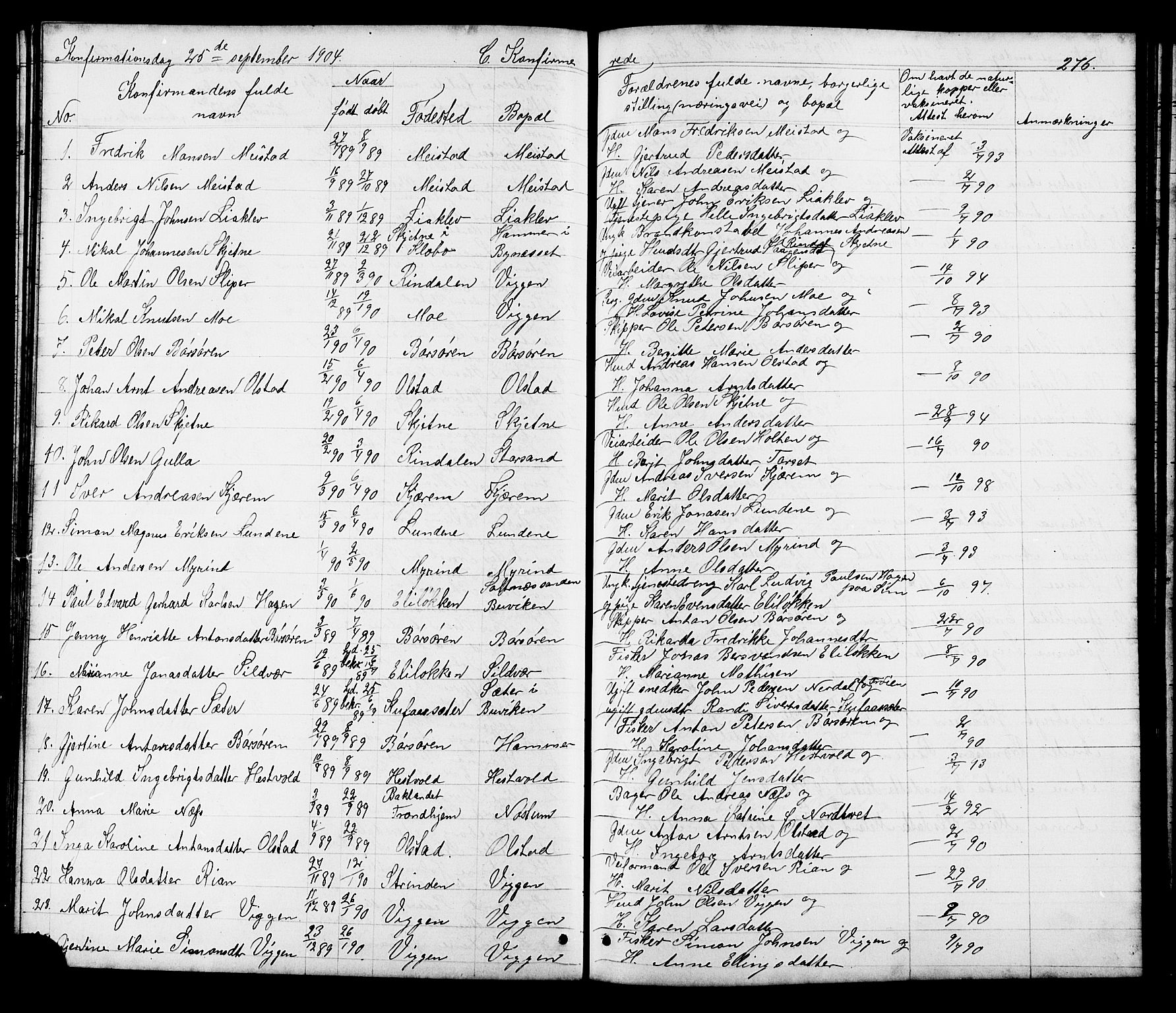 Ministerialprotokoller, klokkerbøker og fødselsregistre - Sør-Trøndelag, SAT/A-1456/665/L0777: Parish register (copy) no. 665C02, 1867-1915, p. 276