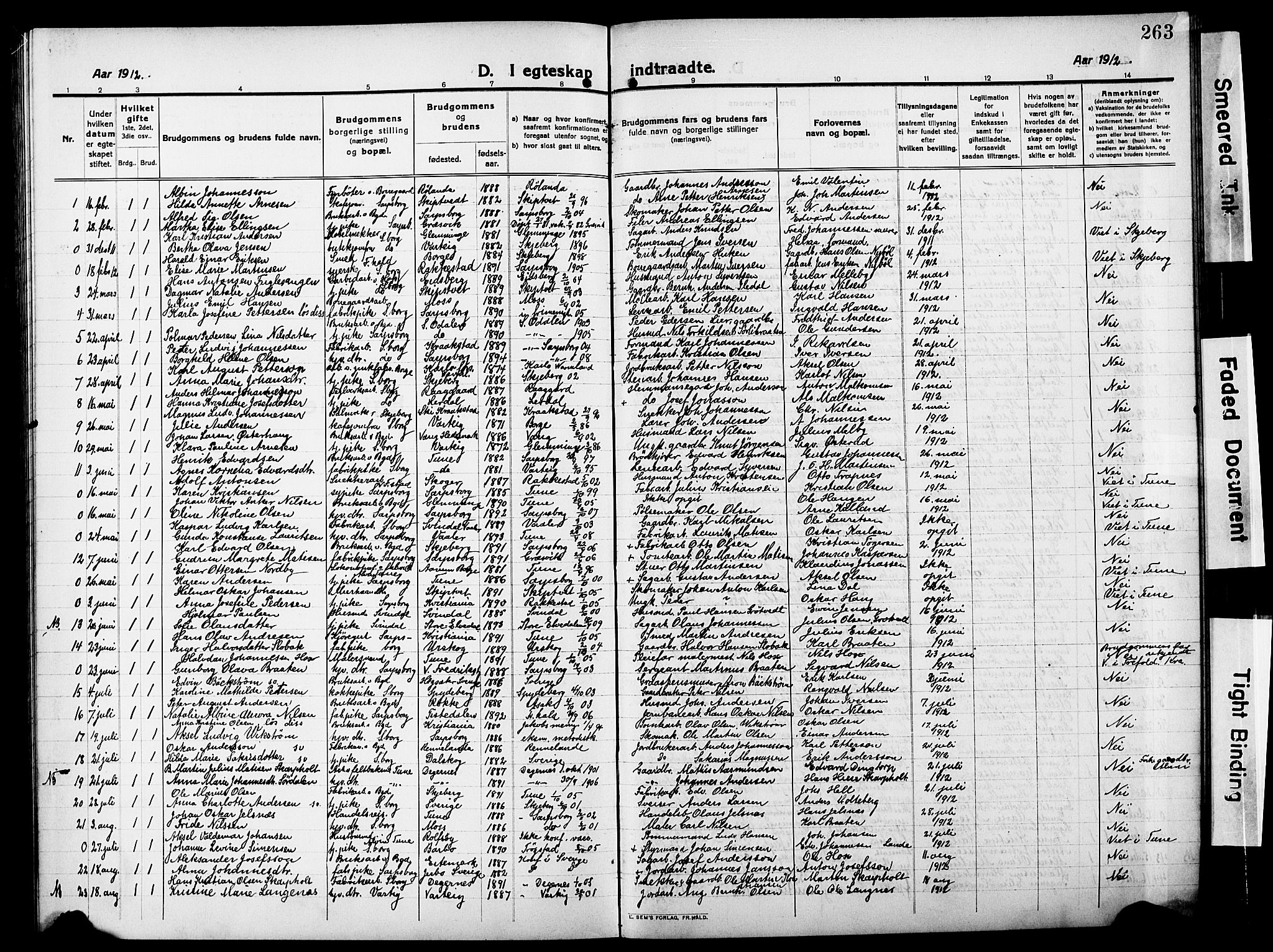 Sarpsborg prestekontor Kirkebøker, AV/SAO-A-2006/G/Ga/L0002: Parish register (copy) no. 2, 1912-1931, p. 263