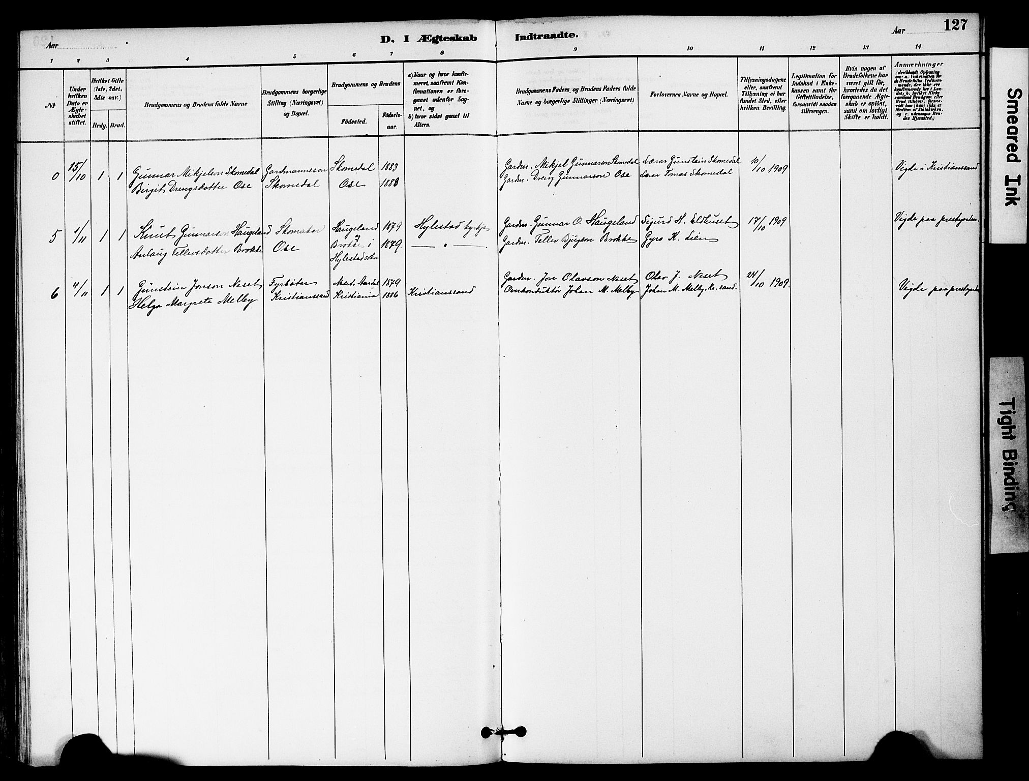 Bygland sokneprestkontor, AV/SAK-1111-0006/F/Fa/Fab/L0007: Parish register (official) no. A 7, 1885-1909, p. 127