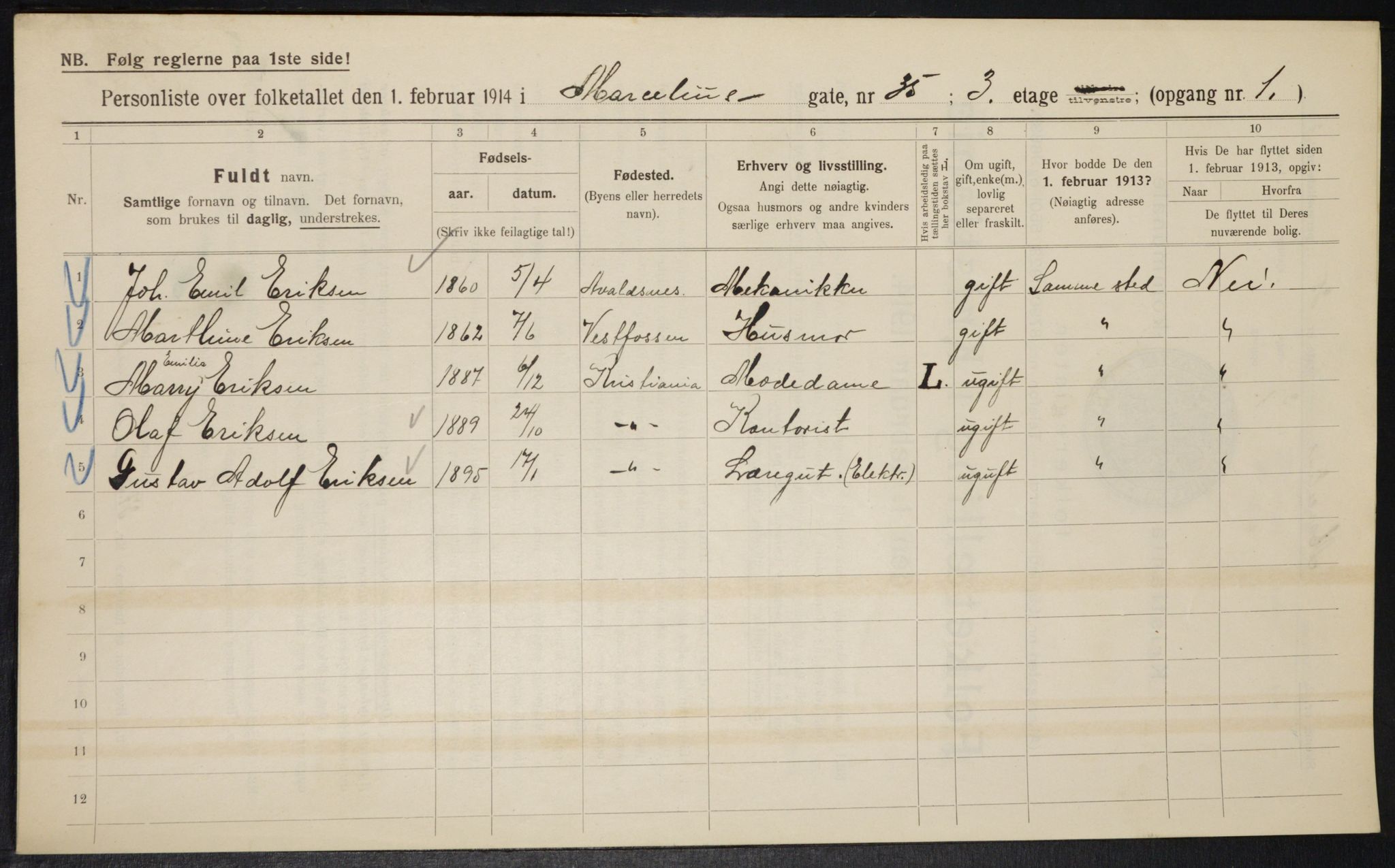 OBA, Municipal Census 1914 for Kristiania, 1914, p. 64632