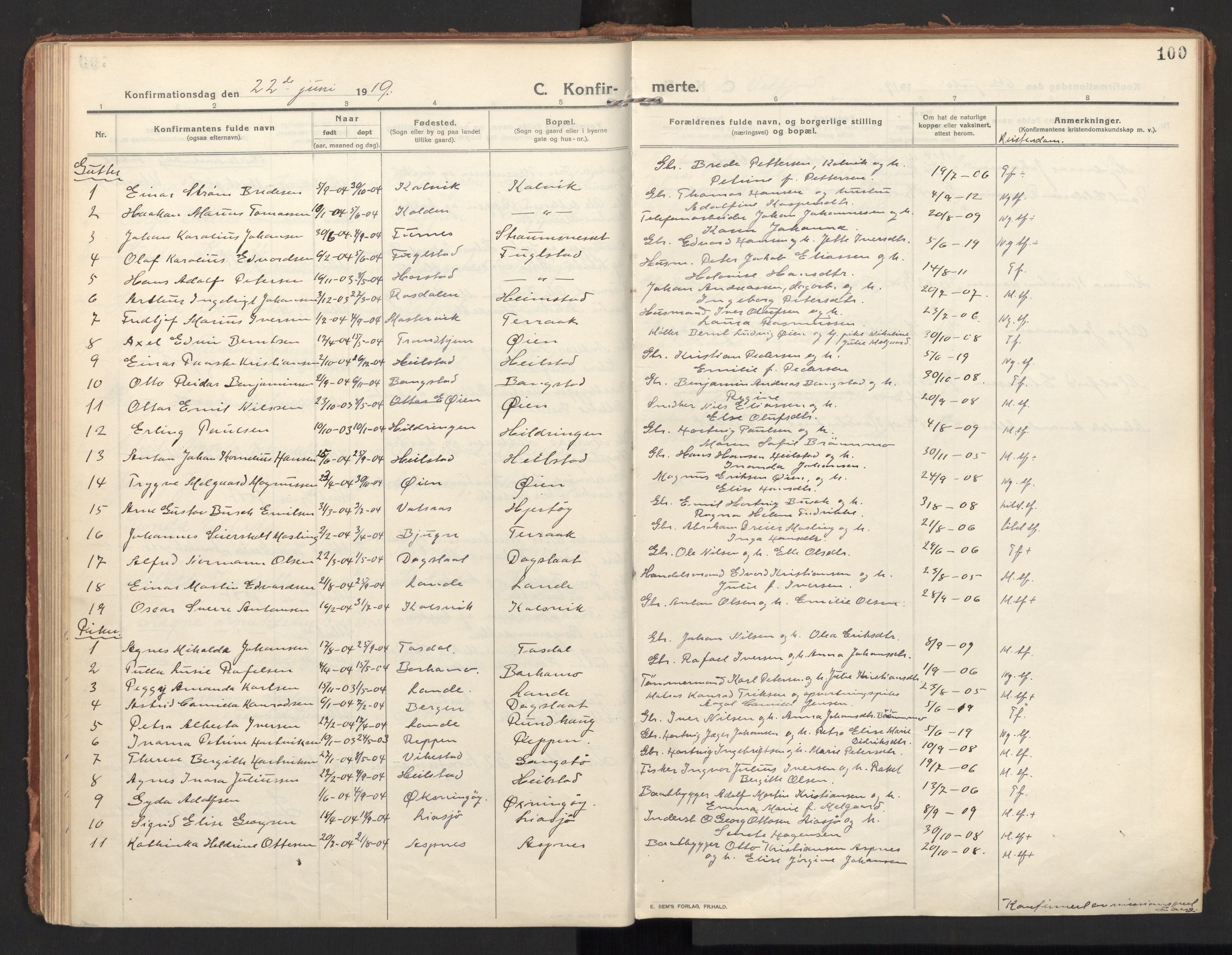 Ministerialprotokoller, klokkerbøker og fødselsregistre - Nordland, SAT/A-1459/810/L0156: Parish register (official) no. 810A15, 1915-1930, p. 100