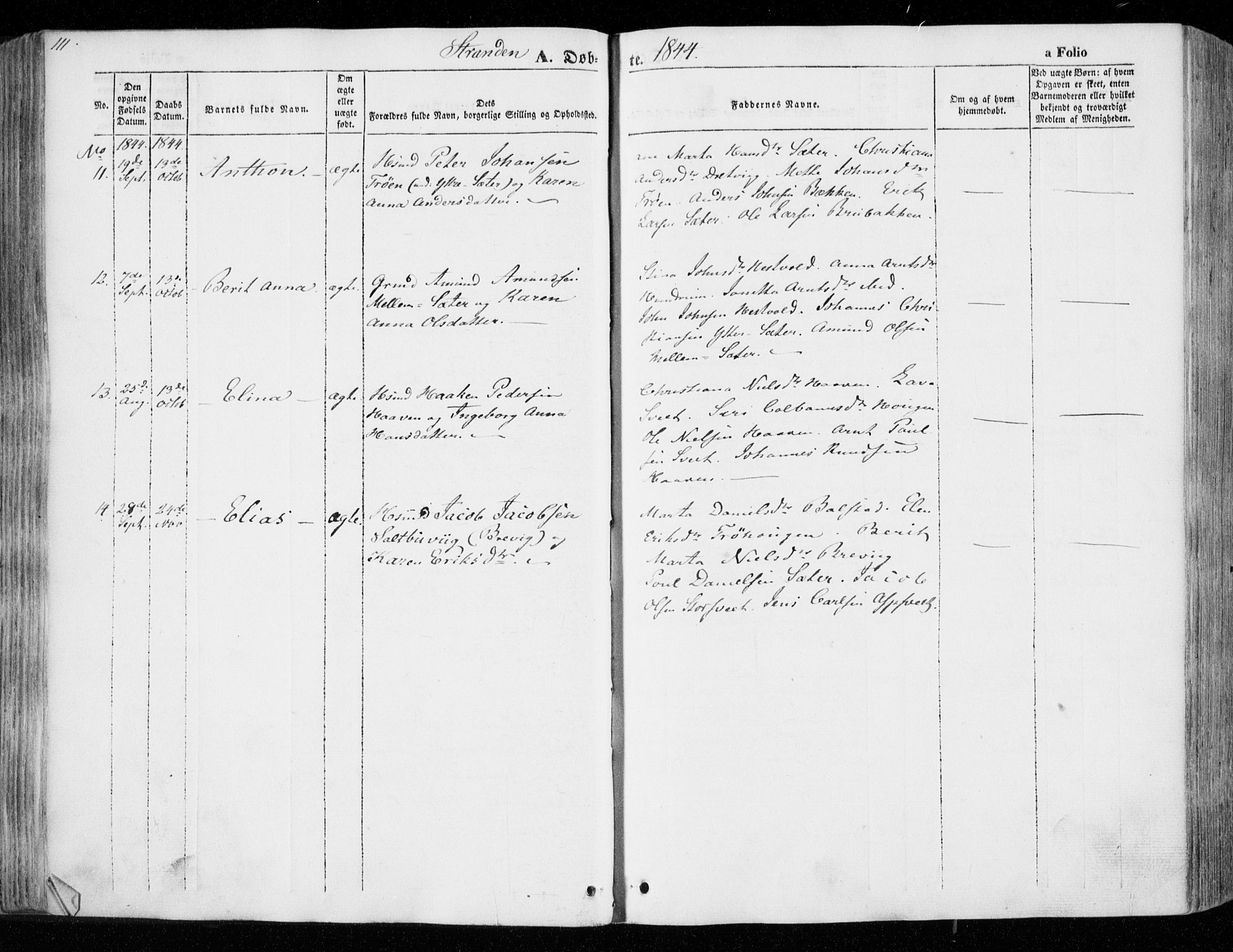 Ministerialprotokoller, klokkerbøker og fødselsregistre - Nord-Trøndelag, SAT/A-1458/701/L0007: Parish register (official) no. 701A07 /2, 1842-1854, p. 111