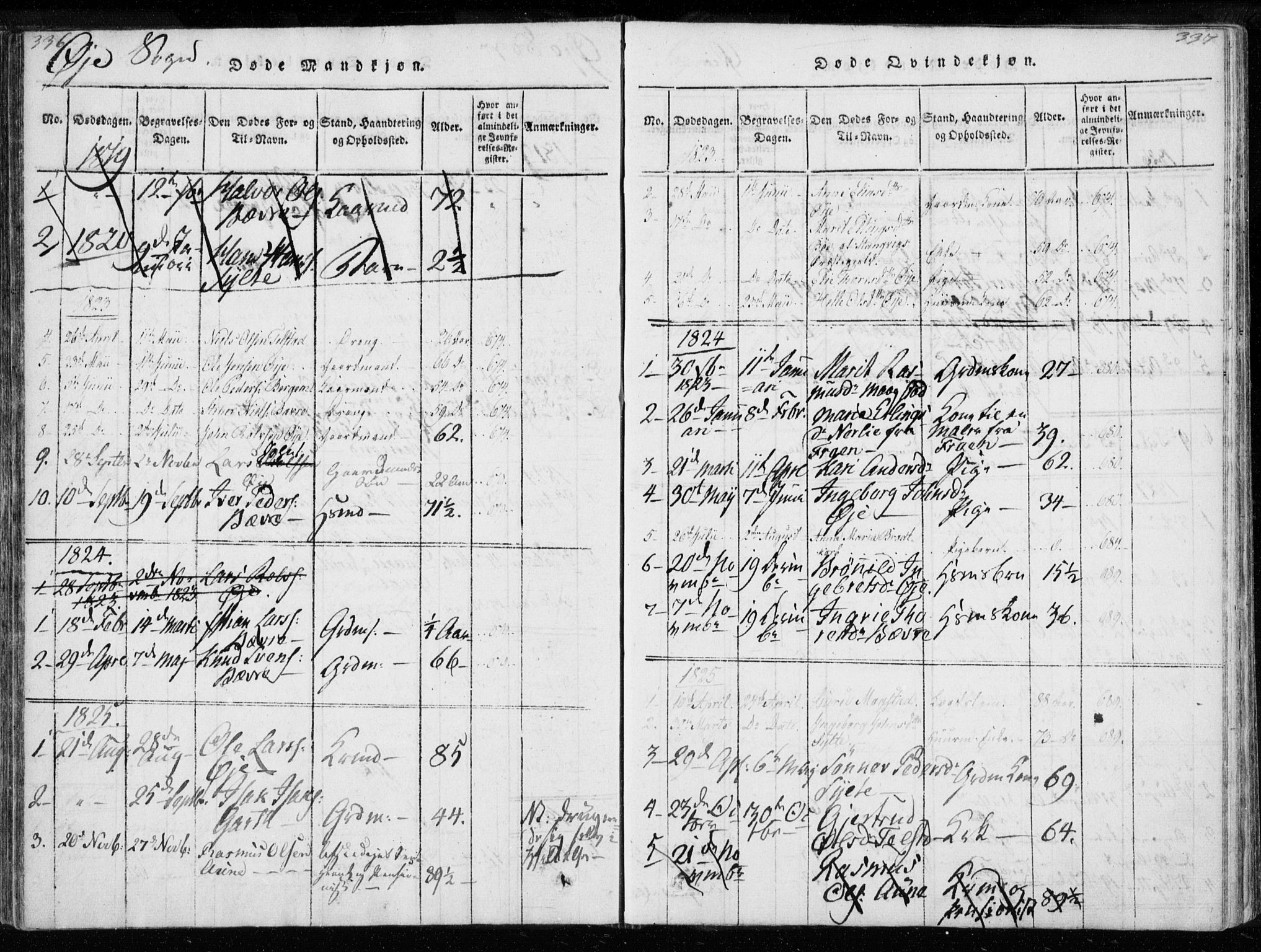 Ministerialprotokoller, klokkerbøker og fødselsregistre - Møre og Romsdal, AV/SAT-A-1454/595/L1041: Parish register (official) no. 595A03, 1819-1829, p. 336-337