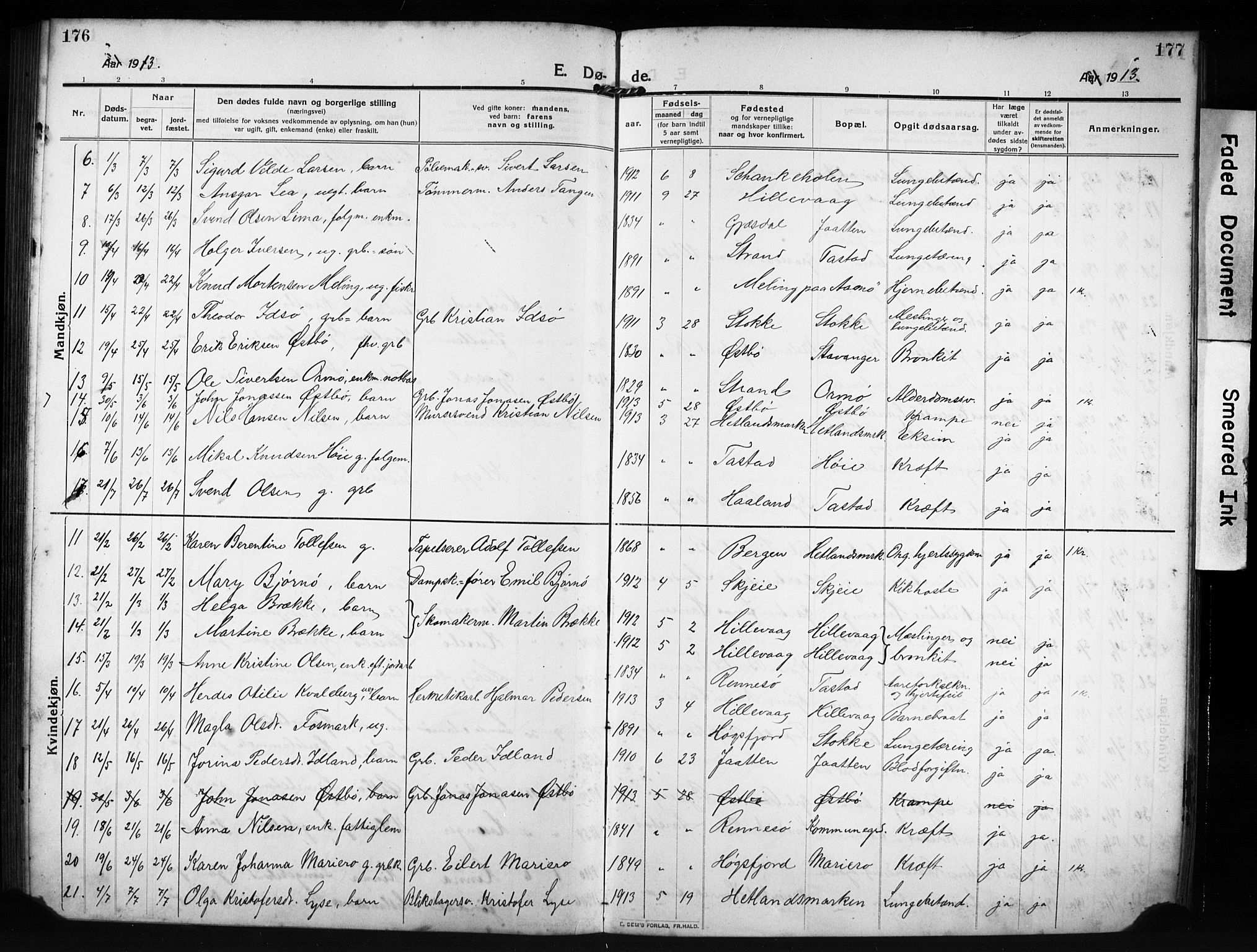 Hetland sokneprestkontor, AV/SAST-A-101826/30/30BB/L0009: Parish register (copy) no. B 9, 1910-1931, p. 176-177